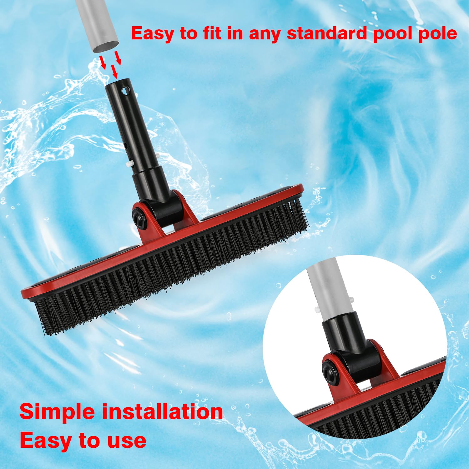 Heavy-Duty Pool Brush Head for Inground Pools - Durable Pool Scrub Brush with Reinforced Bristles for Cleaning Pool Walls and Floors - Red Plastic Swimming Pool Cleaning Brush - Perfect for Weekly Pool Maintenance and Deep Cleaning