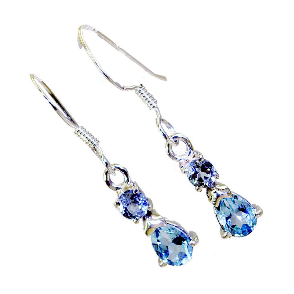 925 Sterling Silver Real Blue Topaz Dangle Earrings for Women - Handmade Fashion Jewelry Gift for Birthday, Anniversary & Special Occasions