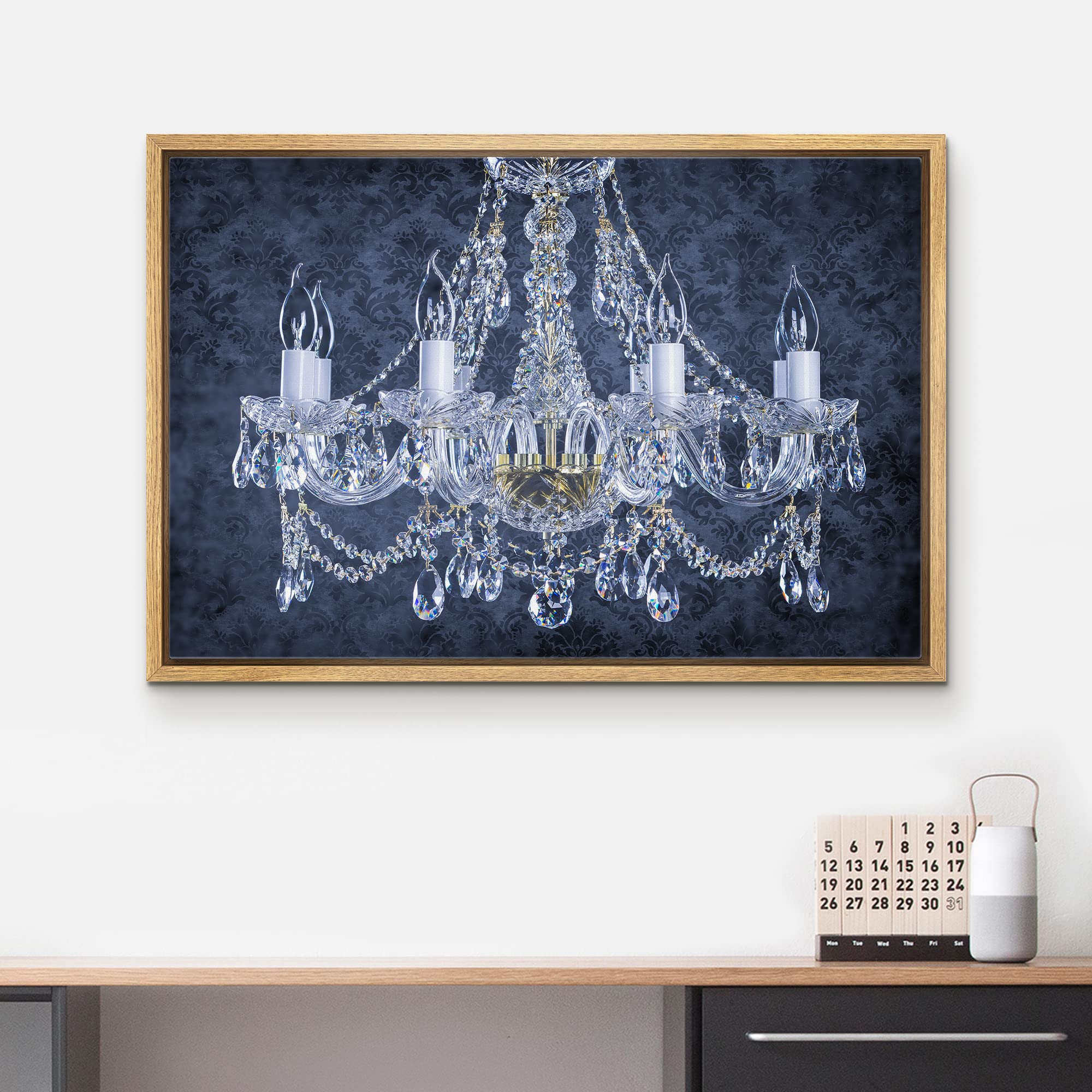 Wall26 Navy Blue Crystal Chandelier Framed Canvas Art Print - 24x36 Inch Modern Digital Art for Living Room, Bedroom, Office Decor | Contemporary Home Wall Decor for Relaxation & Calm Atmosphere
