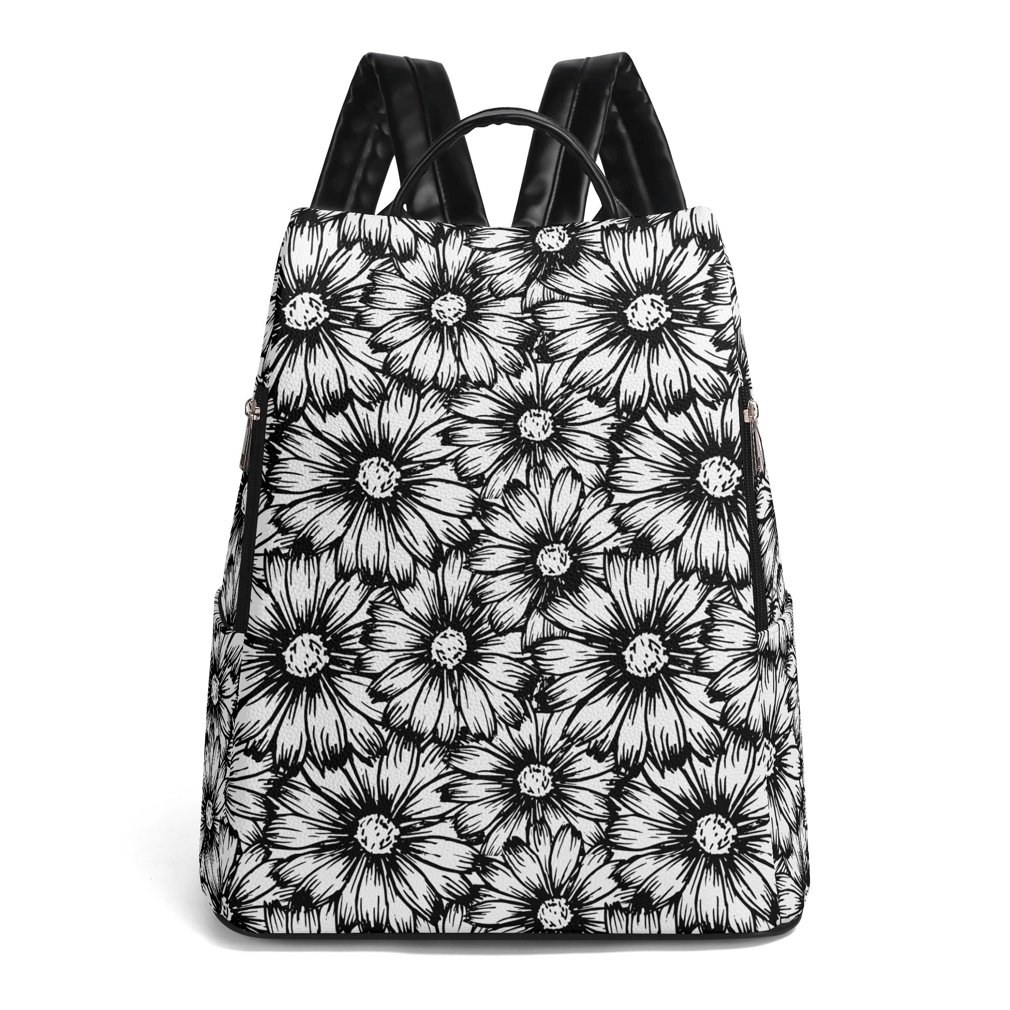 Stylish Black Sunflower Print Casual Backpack for Women & Teens - Perfect for School, Travel, and Everyday Use