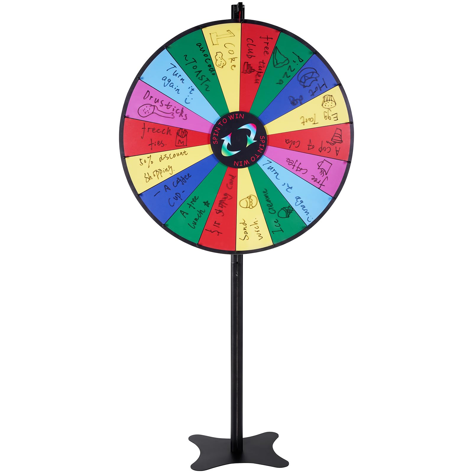 VEVOR 36 Inch Spinning Prize Wheel with 18 Slots - Dry Erase Roulette Wheel for Fortune Games, Includes 2 Markers - Perfect for Parties, Pubs, Trade Shows, Carnivals & Casino Nights - Tabletop or Floor Standing Spin Wheel for Exciting Giveaways & Contests