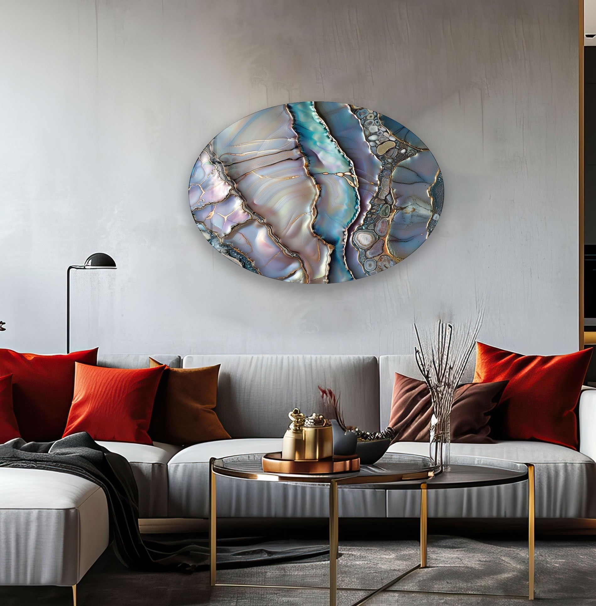 Handmade Asymmetric Oval Vivid Stained Glass Wall Art - Colorful Modern Home Decor for Living Room, Bedroom, Office & Gift