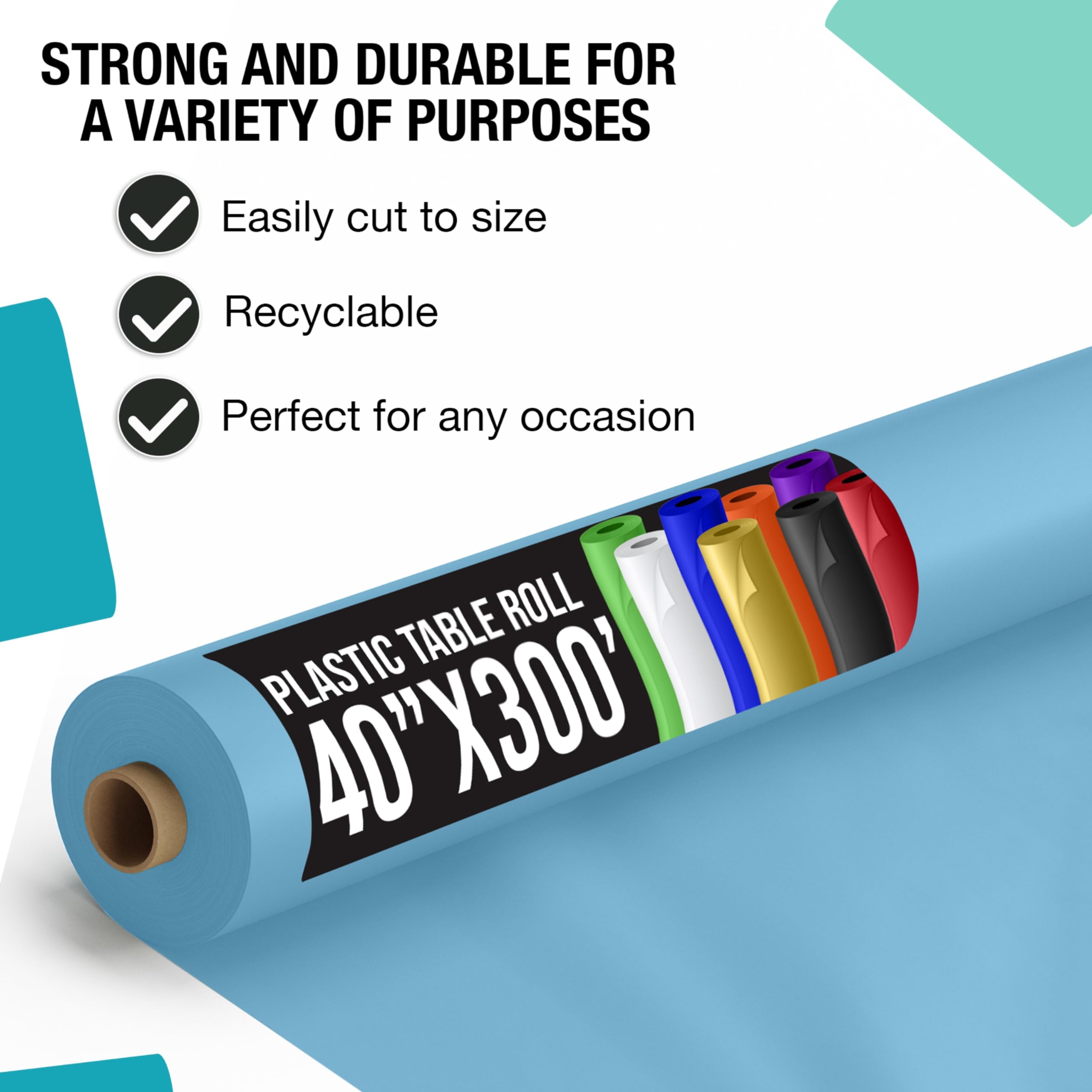 Premium Aqua Plastic Table Cover Roll 4 Pack - 40
