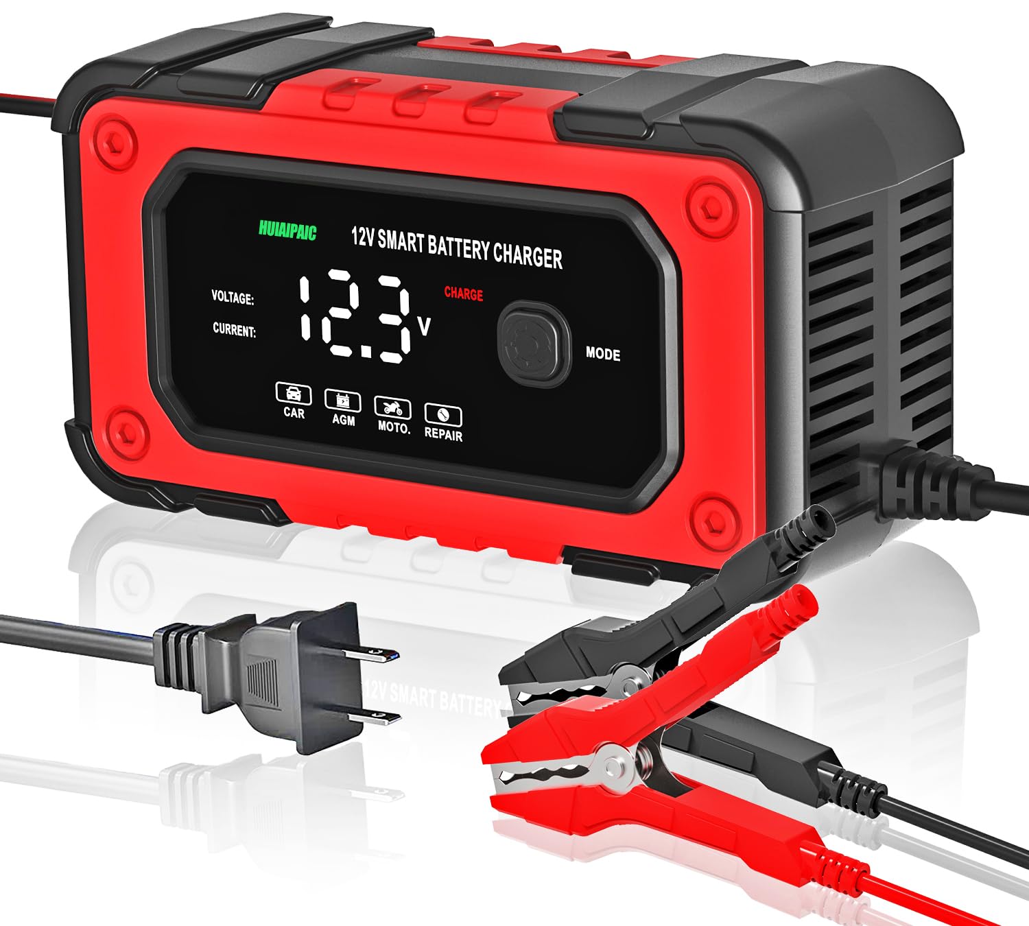 12V 6A Smart Car Battery Charger & Maintainer - Fully Automatic Trickle Charger with Temperature Compensation for AGM & Lead Acid Batteries - Ideal for Winter Storage, RV, Boat & Motorcycle Maintenance