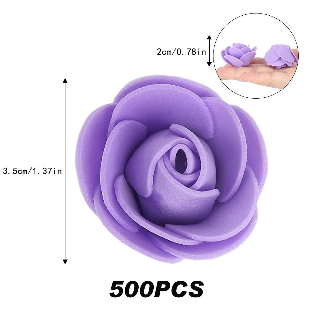 500pcs Mini Foam Rose Heads Bulk - Purple Artificial Flowers for DIY Crafts, Wedding Bouquets, Baby Shower Centerpieces, Floral Arrangements - Perfect for Party Decorations, Home Decor, and Table Settings (Purple)