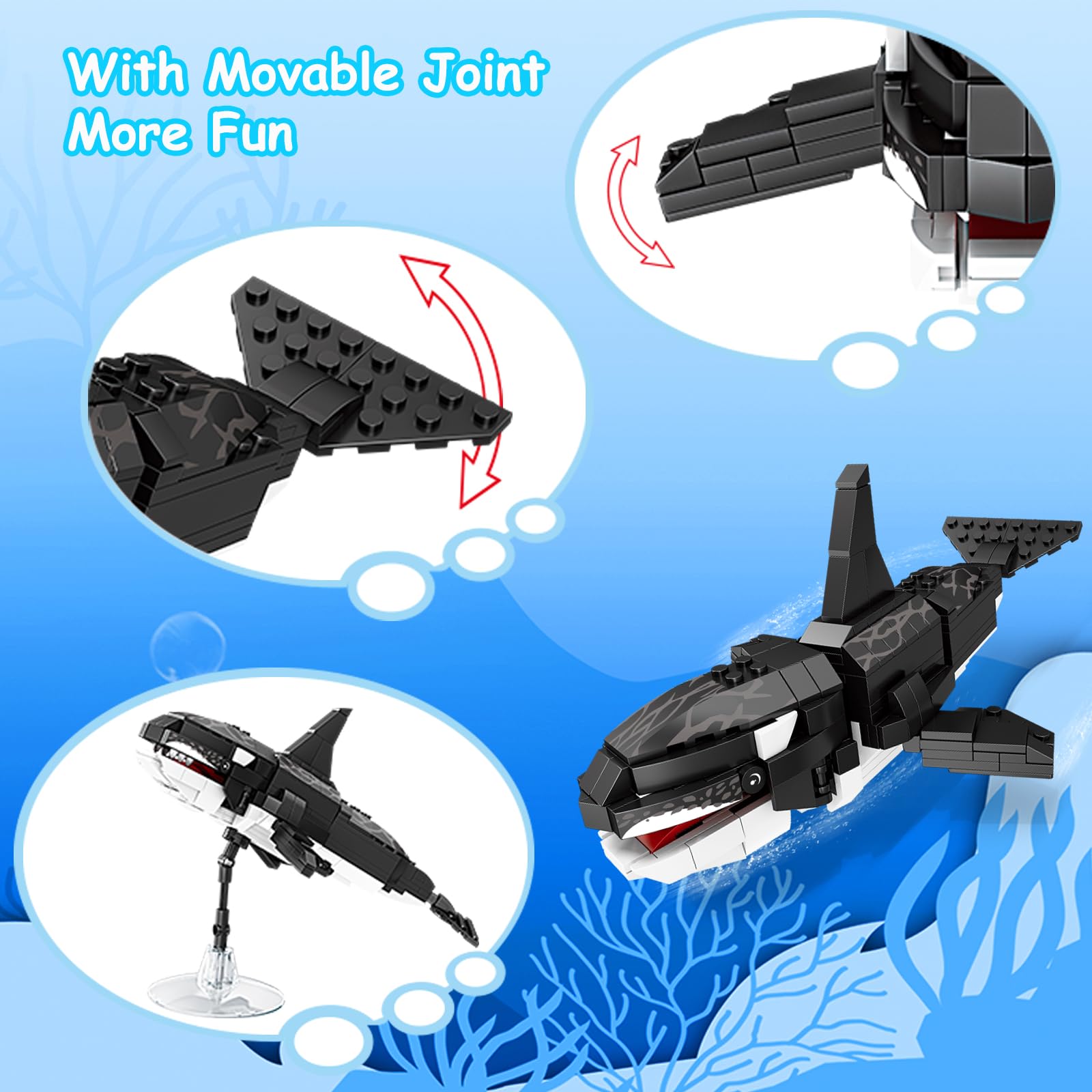 KAZI Orca Toys Building Blocks Set - STEM Educational Ocean Animal Toys for Kids Ages 6-10, Deep Sea Creatures Building Kit for Boys & Girls - Perfect for Birthday Party Favors, Christmas & Easter Gifts | Creative Play, STEM Learning & Classroom Activities