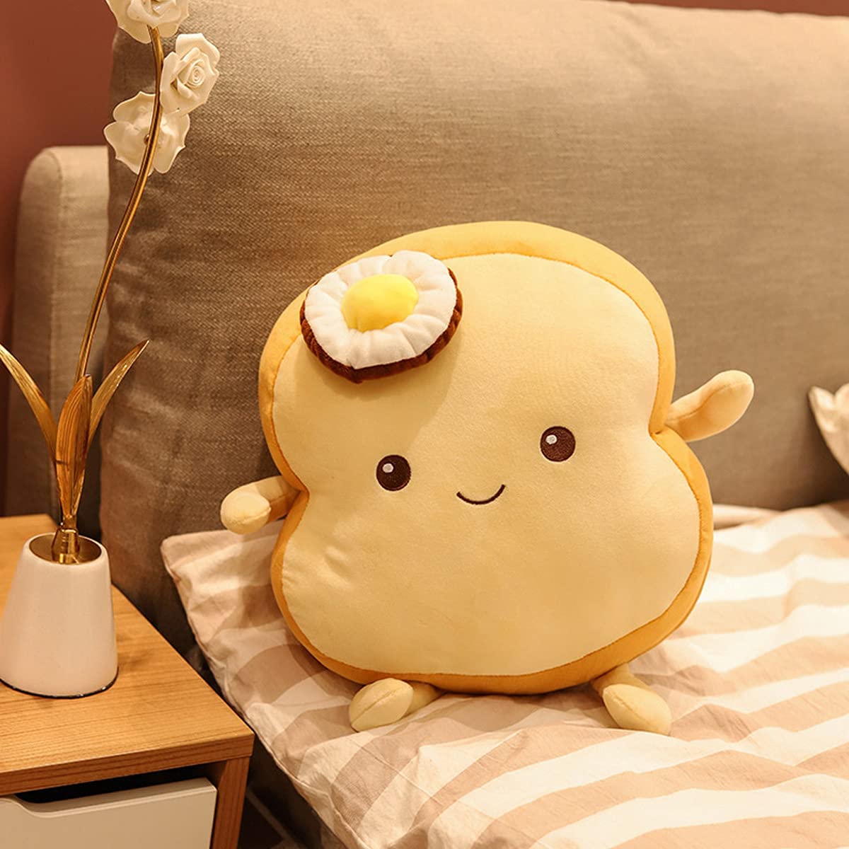 Funny Fried Egg Toast Plush Pillow - 9.8 Inch Soft Stuffed Bread Cushion for Kids & Adults | Cute Food-Themed Sofa Pillow, Fluffy Hugging Toy for Bedroom Decor, Gifts, and Relaxation (Egg Design)