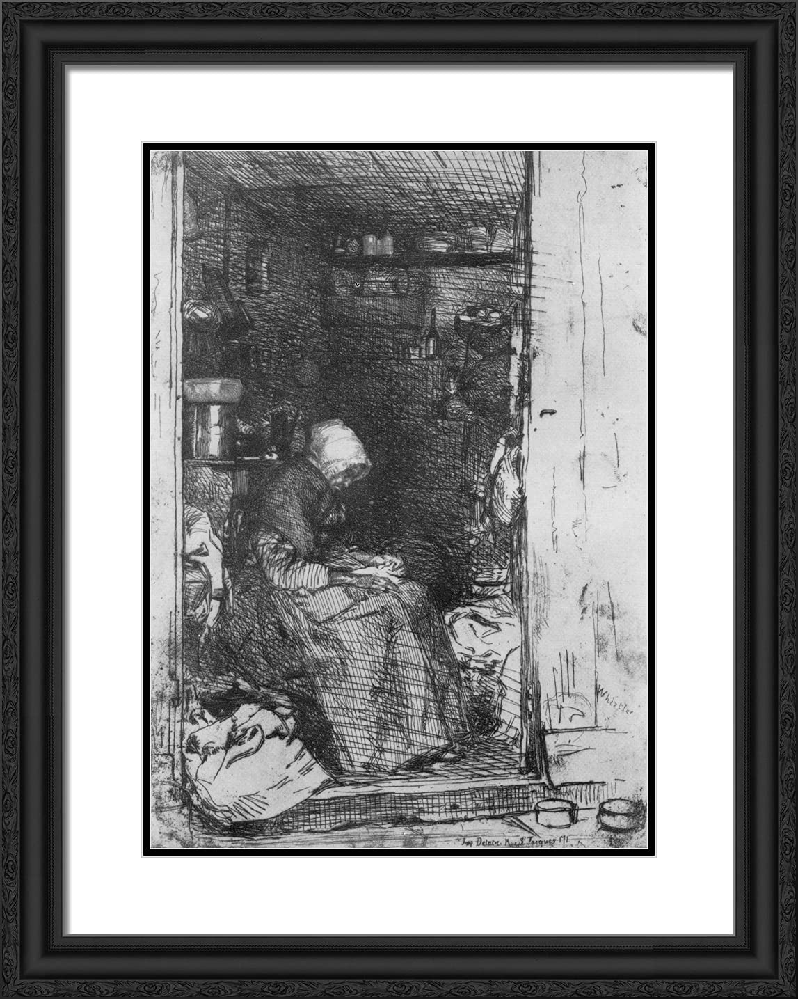 Whistler James McNeill Old Woman With Rags - 20x24 Inch Black Ornate Framed Art Print with Double Matting - Perfect for Living Room, Bedroom & Office Wall Decor