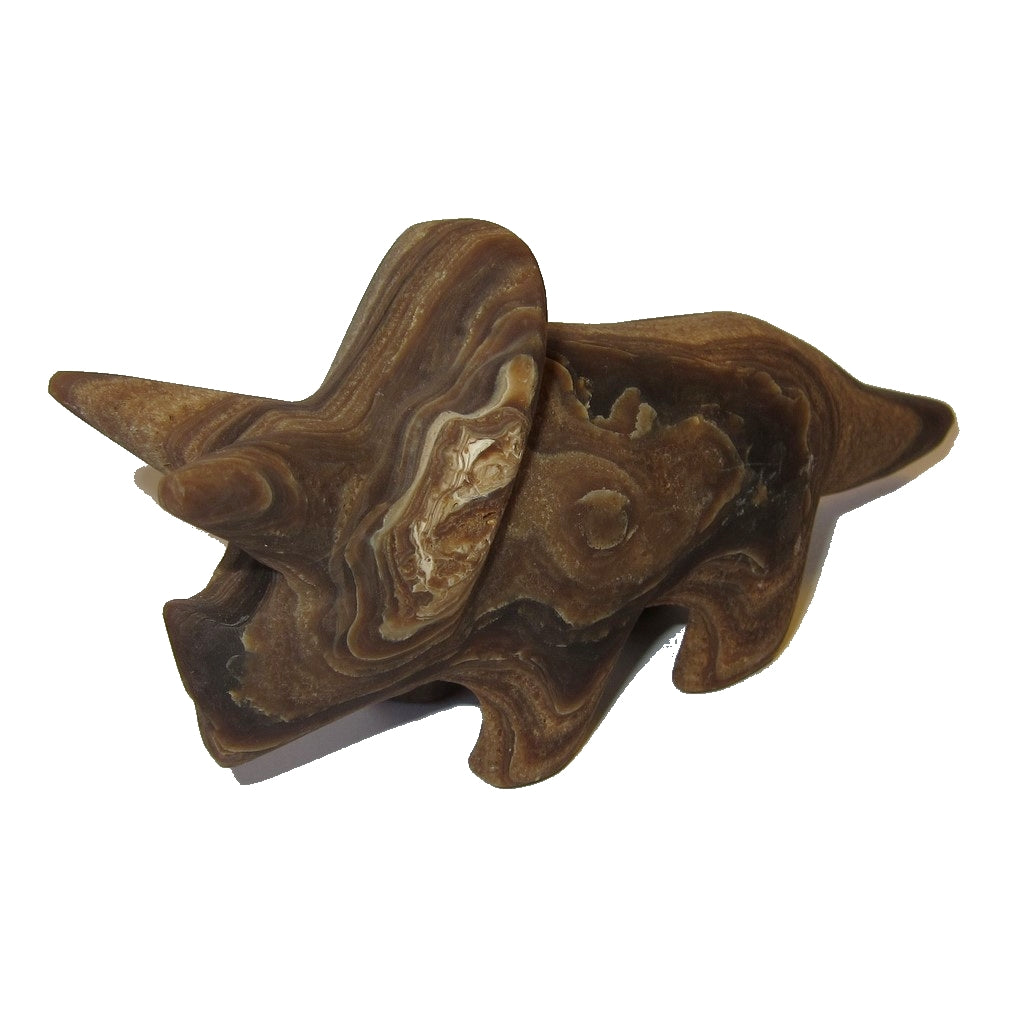 Natural Aragonite Dinosaur Figurine - Brown Swirl Triceratops Gemstone Statue for Home Decor, Crystal Collection & Gift Giving