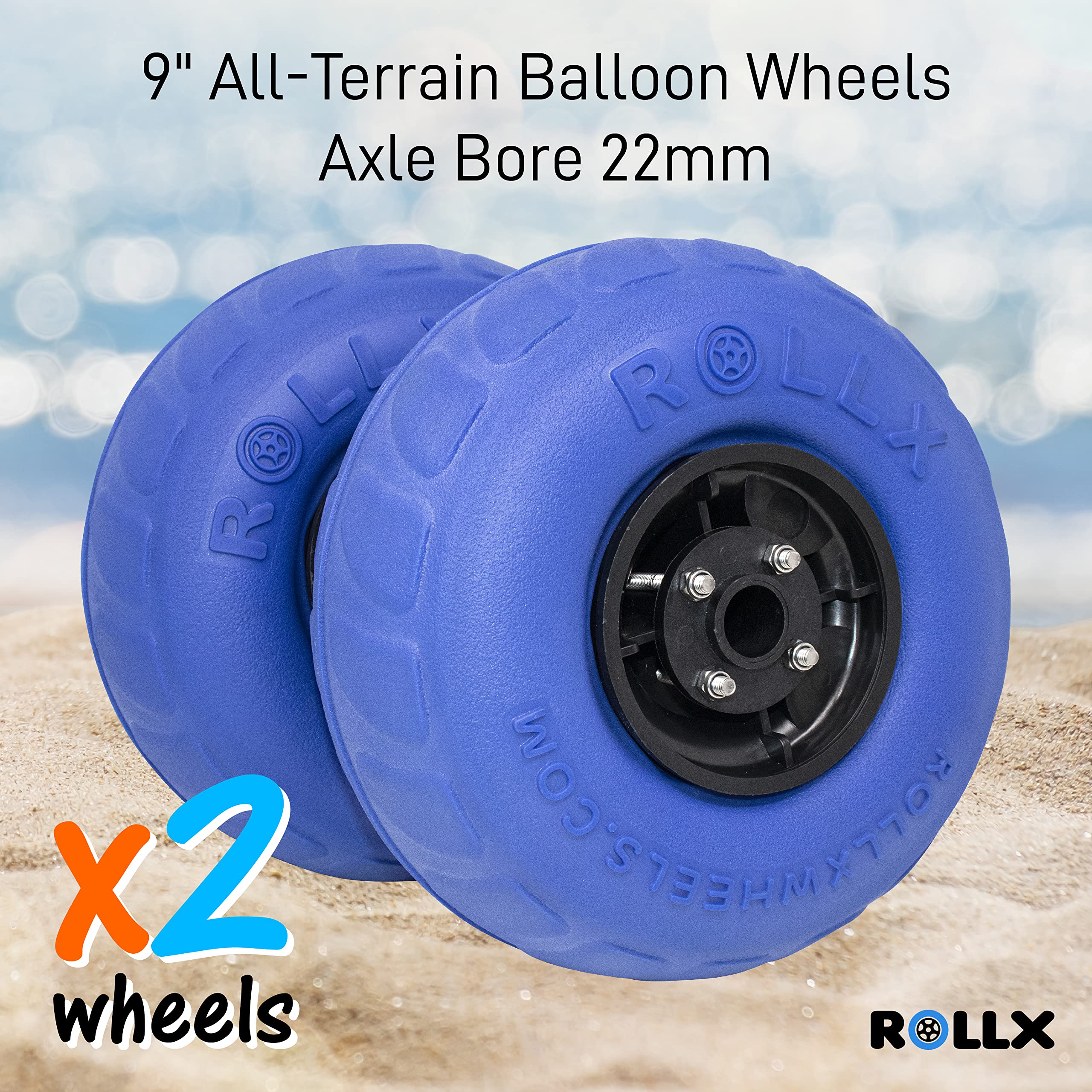 RollX 9-Inch Balloon Beach Wheels Set - Heavy Duty Sand Wheels for Beach Carts, Coolers & Wagons - Perfect for Sandy Terrain, Shoreline & Outdoor Adventures
