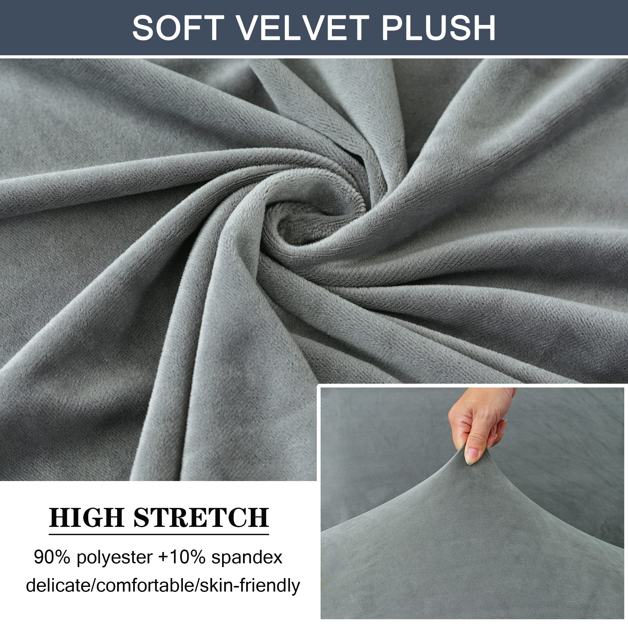 CONRUSER Soft Velvet Stretch Couch Cushion Covers - Elastic Bottom Furniture Protector Slipcovers (Small, Light Grey) | Perfect for Living Room Sofas, Sectionals & Home Decor