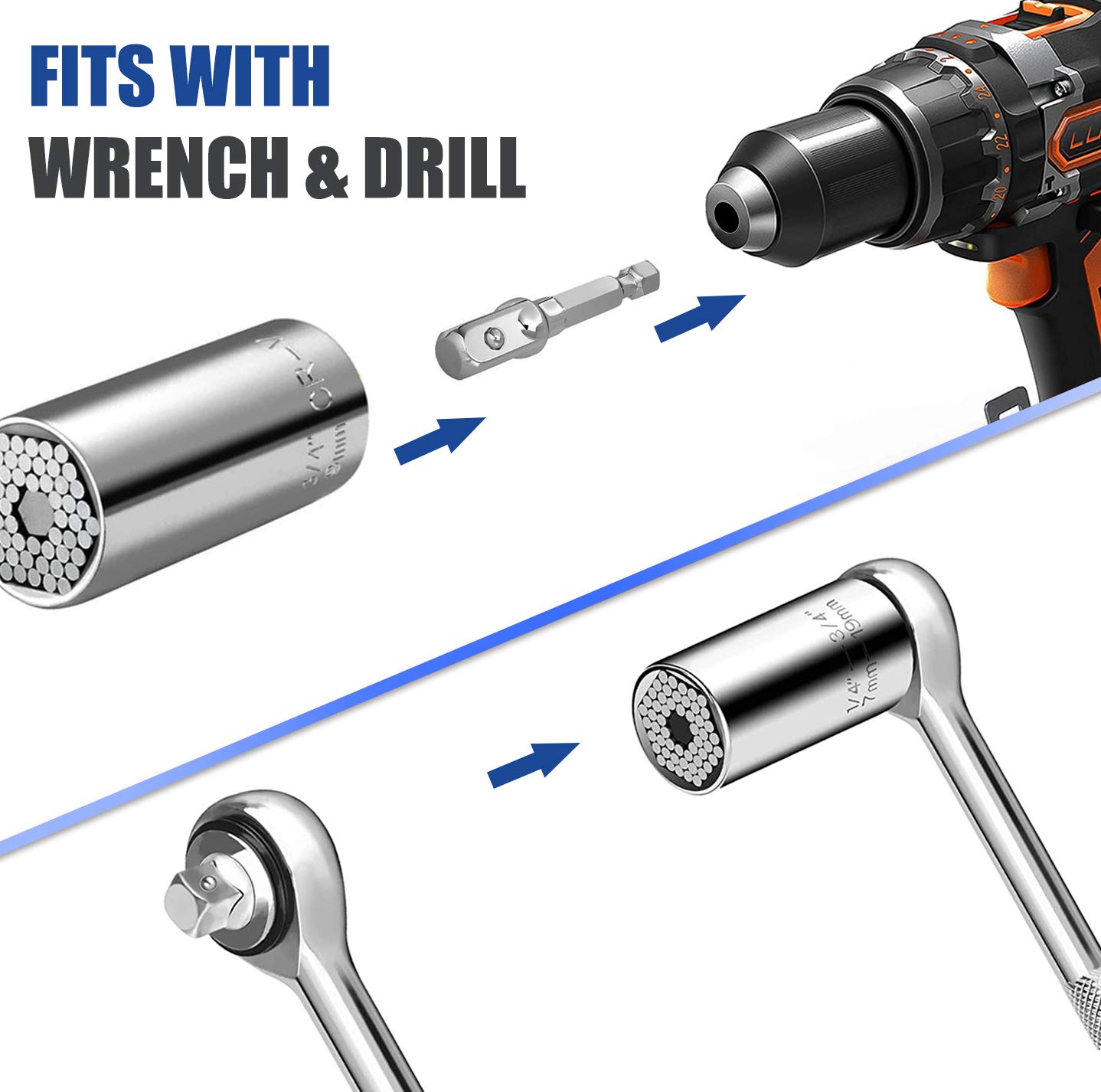 Universal Socket Set (11-32mm & 7-19mm) - Multi-Function Super Socket Tool Kit with Power Drill Adapters - Perfect for Unscrewing Any Bolt - Ideal Gifts for Men, Father, Dad, Husband & DIY Handyman (4PCS) - Great for Automotive Repair, Home Improvement & Mechanical Projects