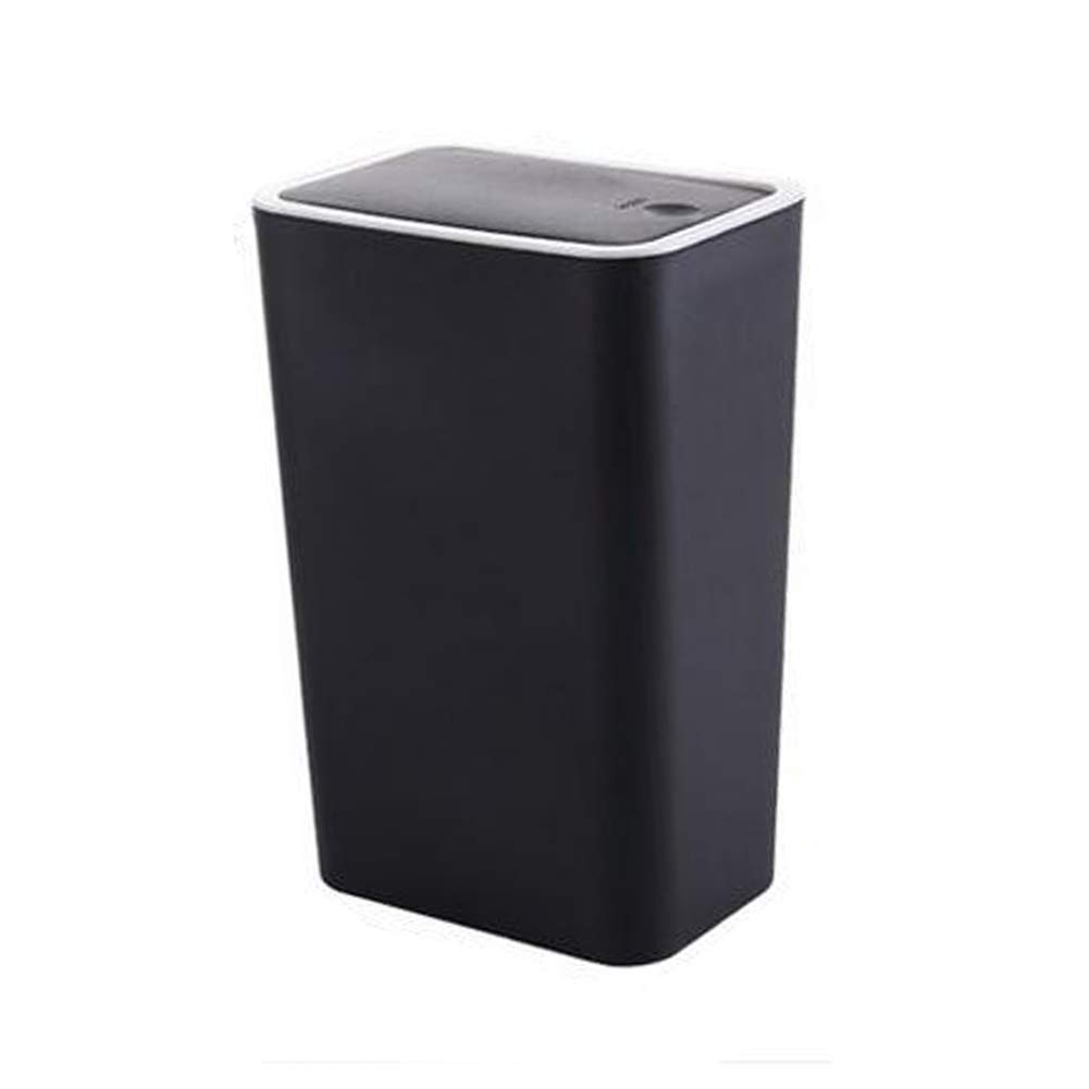 Hflove 13L Push-Button Plastic Trash Can - Black Bathroom Waste Bin with Lid | Ideal for Toilet, Office, Kitchen & Home Use