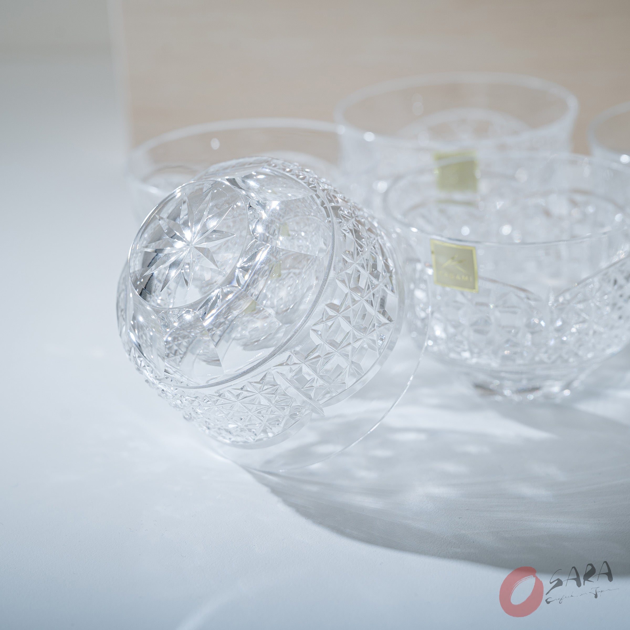 Premium KAGAMI Crystal Edo Kiriko Cold Tea Cup Set - 5 Piece Japanese Handcrafted Glassware for Iced Tea, Cocktails & Elegant Entertaining