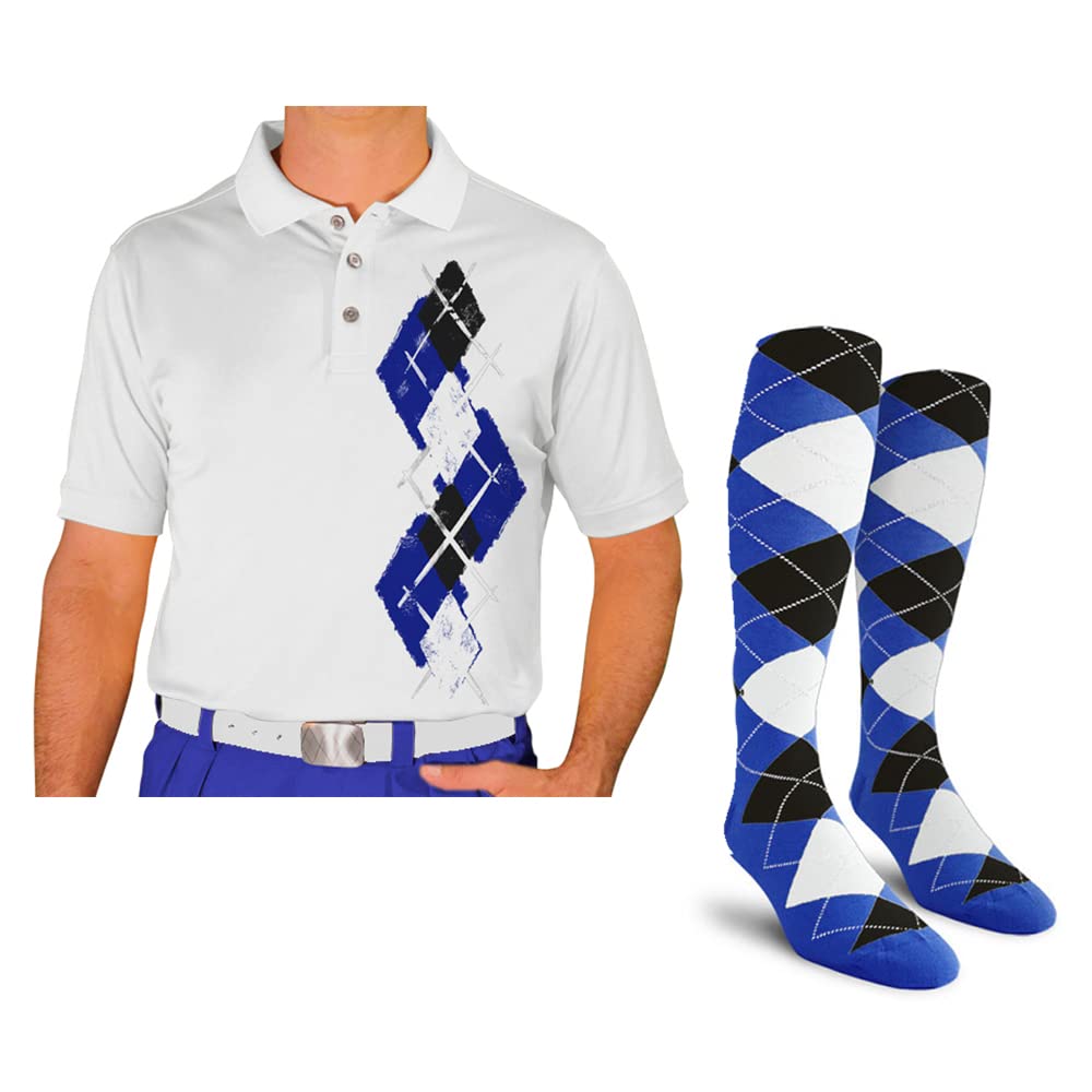Men's Dry Fit Short Sleeve Graphic Golf Polo Shirt with Socks - Argyle Paradise Design (AA-ZZ) | Moisture-Wicking Performance Tee for Golf, Tennis & Casual Wear
