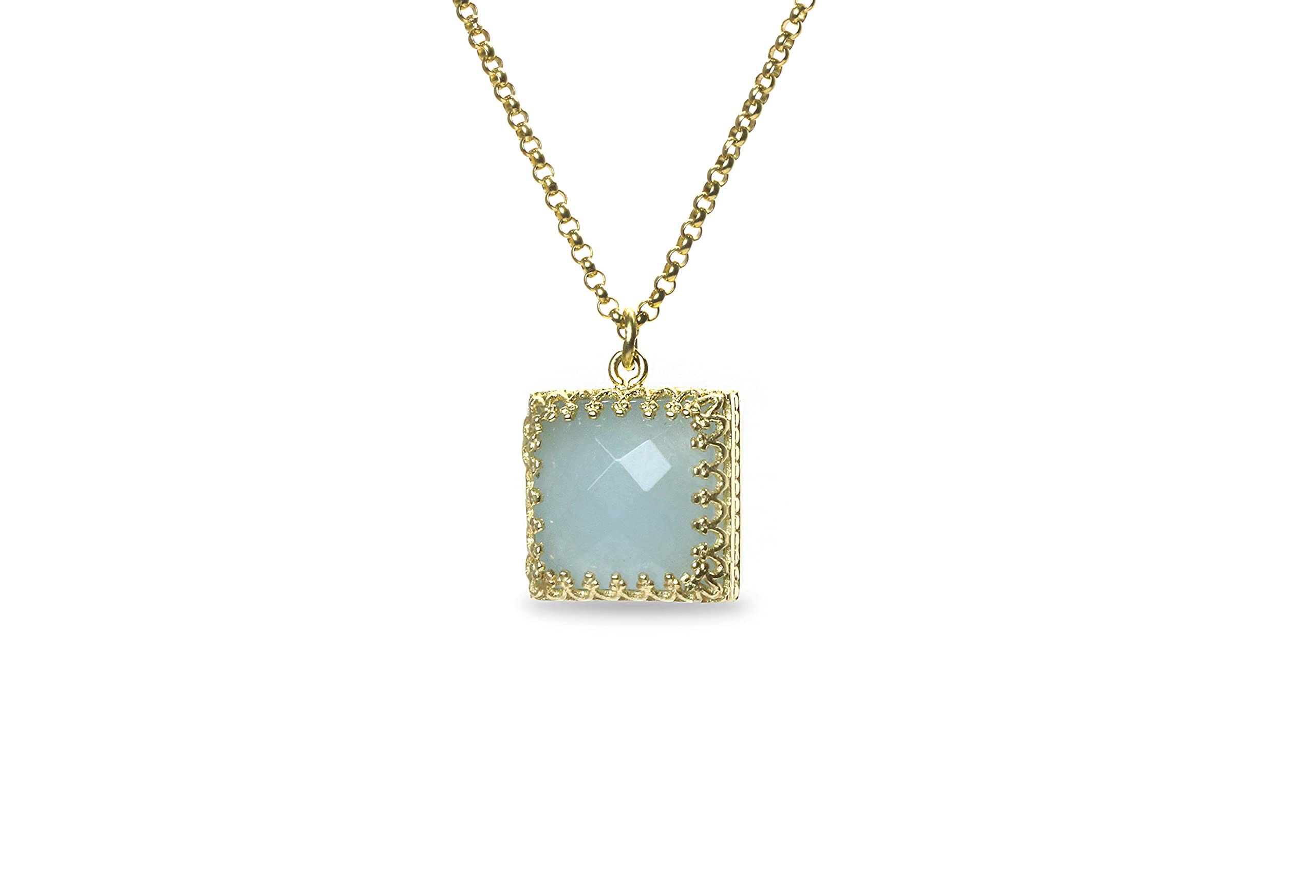 Exquisite Aquamarine Pendant Necklace for Women - Faceted Gemstone Jewelry, Custom Birthstone Necklace, Dainty Layering Chain - Perfect Birthday Gift & Anniversary Present for Her - Ideal for Weddings, Date Nights & Special Occasions