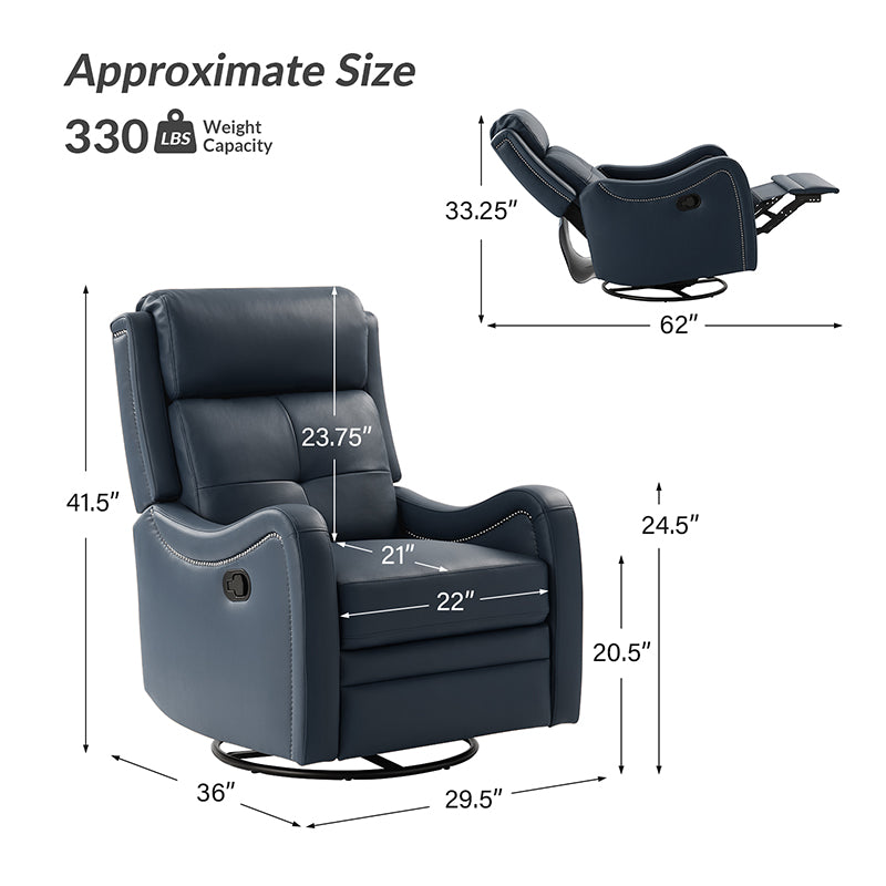 Amelia Genuine Leather Swivel Rocker Recliner Chair - Comfortable Living Room Furniture for Relaxing, Reading & Watching TV