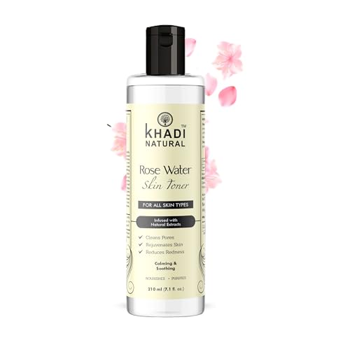 Khadi Natural Rose Water Skin Toner 210ml - Hydrating Facial Mist for All Skin Types | Refreshing & Revitalizing Rose Toner for Dry, Oily & Sensitive Skin | Perfect for Daily Skincare Routine, Makeup Setting & Summer Cooling Spray