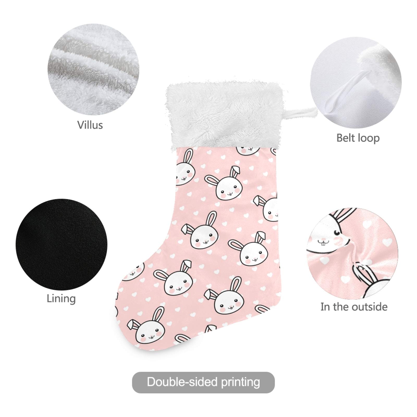 Blueangle 17.7 Inch White Bunny Christmas Stockings - Cute Holiday Gift Holders for Xmas Decor, Party Favors & Home Ornaments (1 Pack) - Perfect for Fireplace Mantel, Bedroom Decor & Christmas Tree Gift Hanging