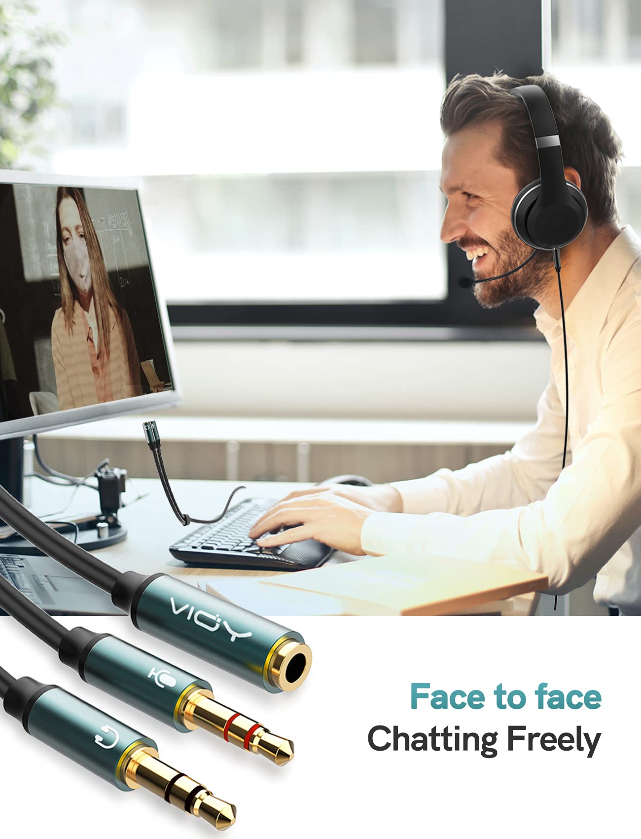 VIOY Gold-Plated 3.5mm Female to Dual Male Headphone Splitter Adapter - 2-in-1 Y Cable for Gaming Headsets, PC, Laptop & Mobile Devices (20cm/7.87inch) - Perfect for Multiplayer Gaming, Music Sharing & Conference Calls