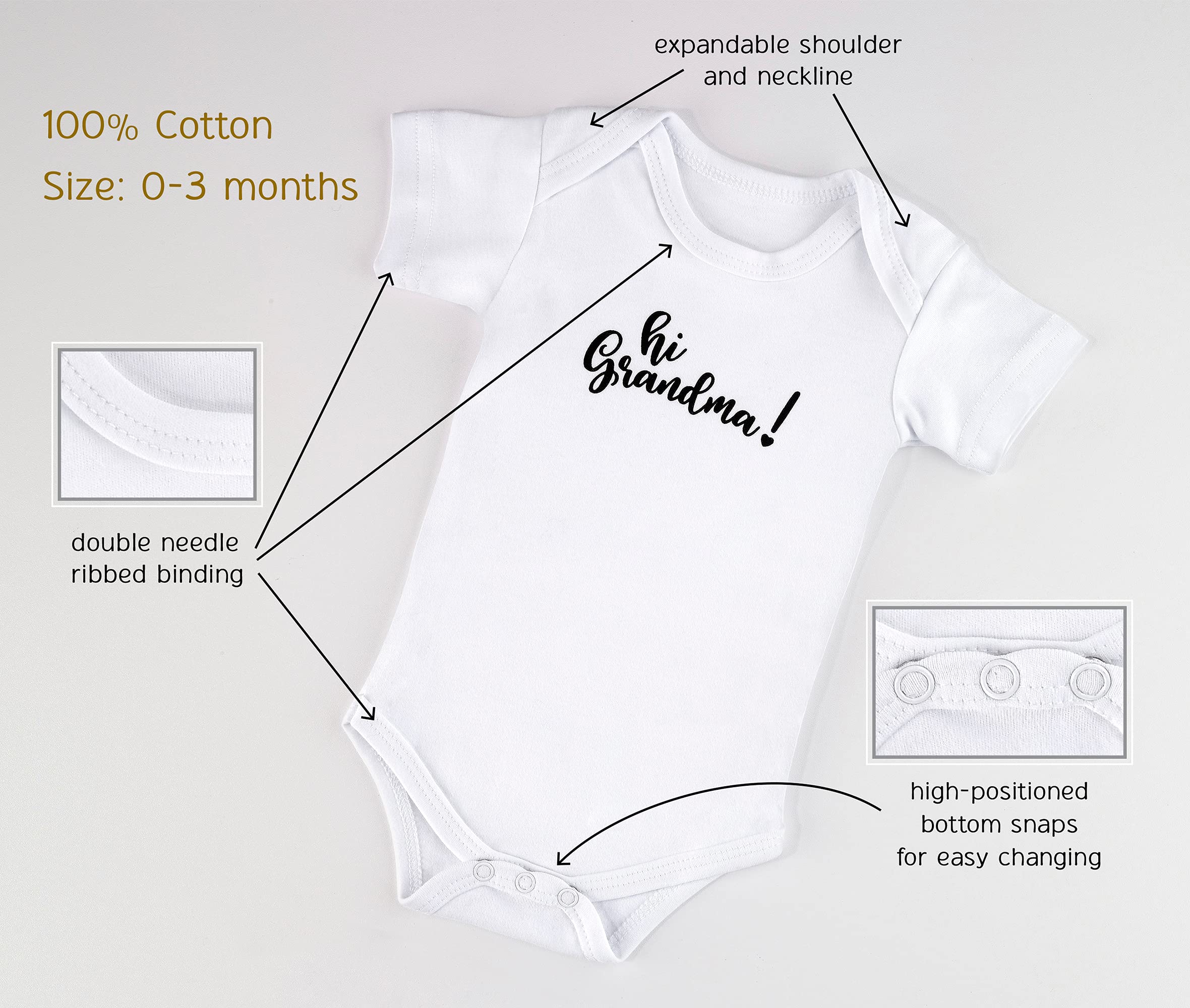 Lillian Rose 'Hi Grandma!' Pregnancy Baby Announcement Onesie Romper - Soft White Cotton Newborn Bodysuit - Perfect for Gender Reveal & First Grandparent Visit
