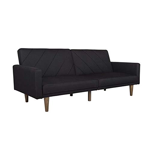DHP Paxson Convertible Futon Couch Bed with Linen Upholstery & Wooden Legs - Black Sofa Bed for Small Spaces, Guest Room & Apartment Living