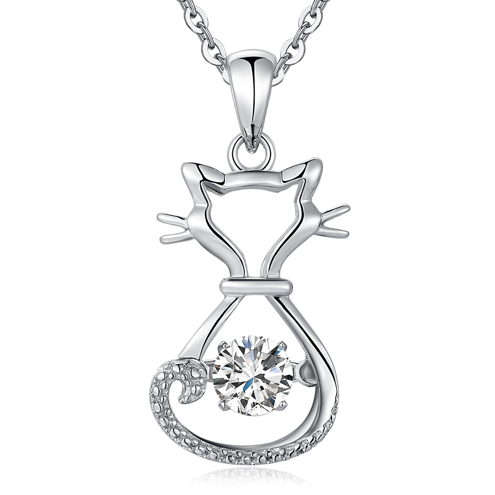 18K White Gold Plated Cat Necklace for Women - 925 Sterling Silver Animal Jewelry for Cat & Dog Lovers - 18 Inch Adjustable Chain - Perfect Gift for Pet Owners, Birthday & Anniversary
