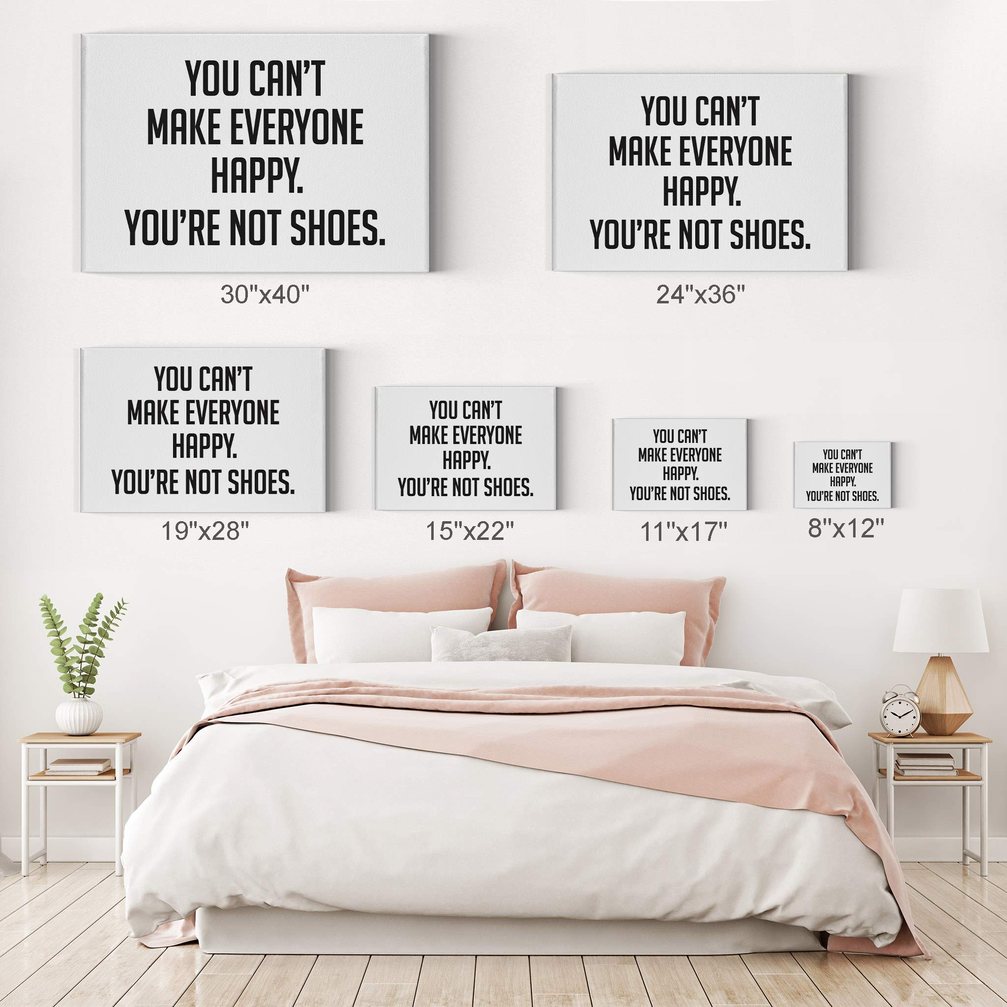 Smile Art Design 'You Can’t Make Everyone Happy You’re Not Shoes' Black & White Quote Canvas Print - Glam Fashion Wall Art for Girls Room, Women's Dorm, Bedroom & Living Room Decor - Ready to Hang 24x36 - Perfect for Motivational Home & Office Spaces