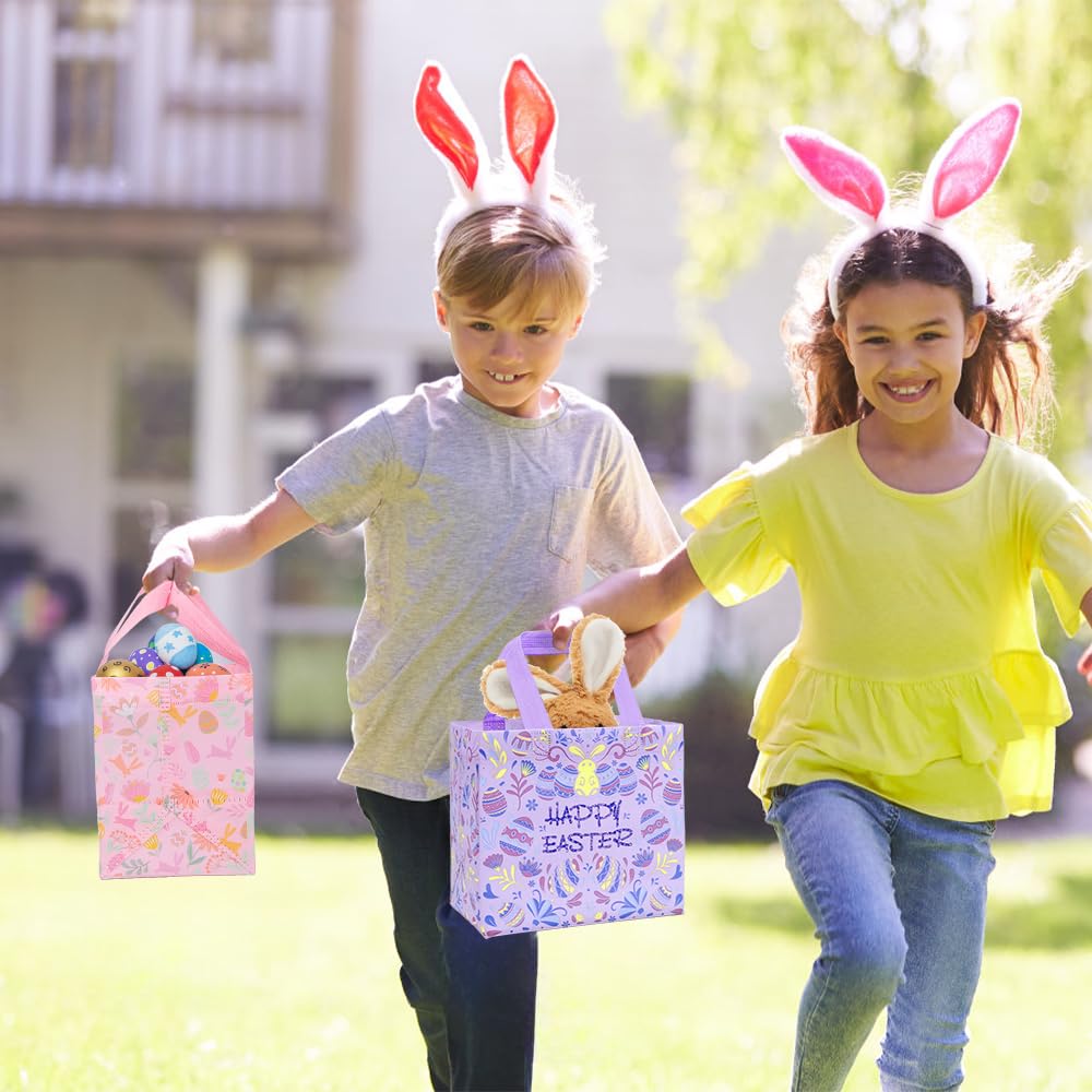 DULEFUN Easter Gift Tote Bags - 6 Styles Reusable Non-Woven Egg Hunt Treat Bags for Easter Holiday, Spring Party Favors & Gift Wrapping Supplies - Perfect for Easter Egg Hunts, Spring Celebrations & Party Gift Baskets