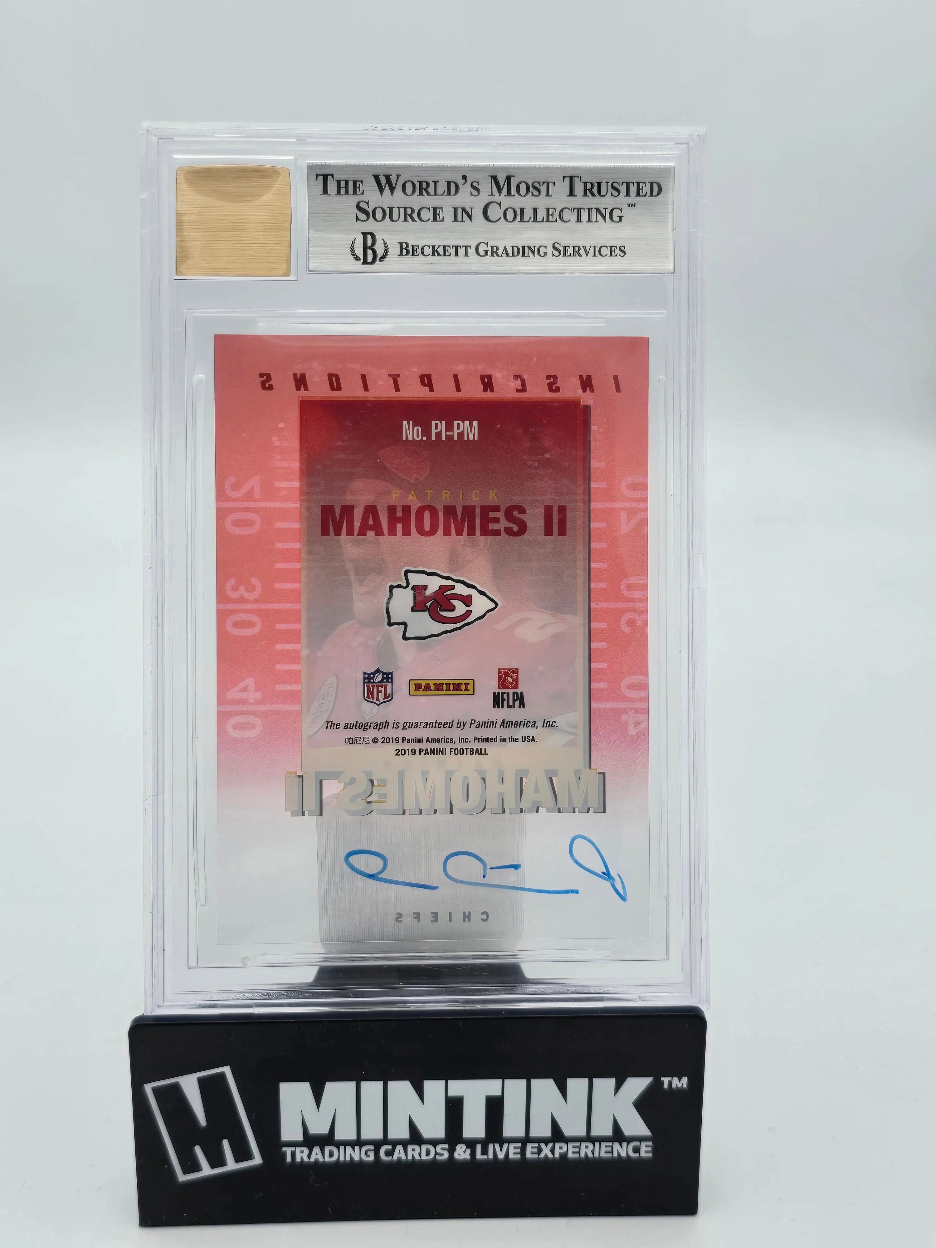 2019 Panini Pinnacle Clear Inscriptions Patrick Mahomes II Autograph Card BGS 9/100 - Rare Football Collectible for Sports Memorabilia & Investment