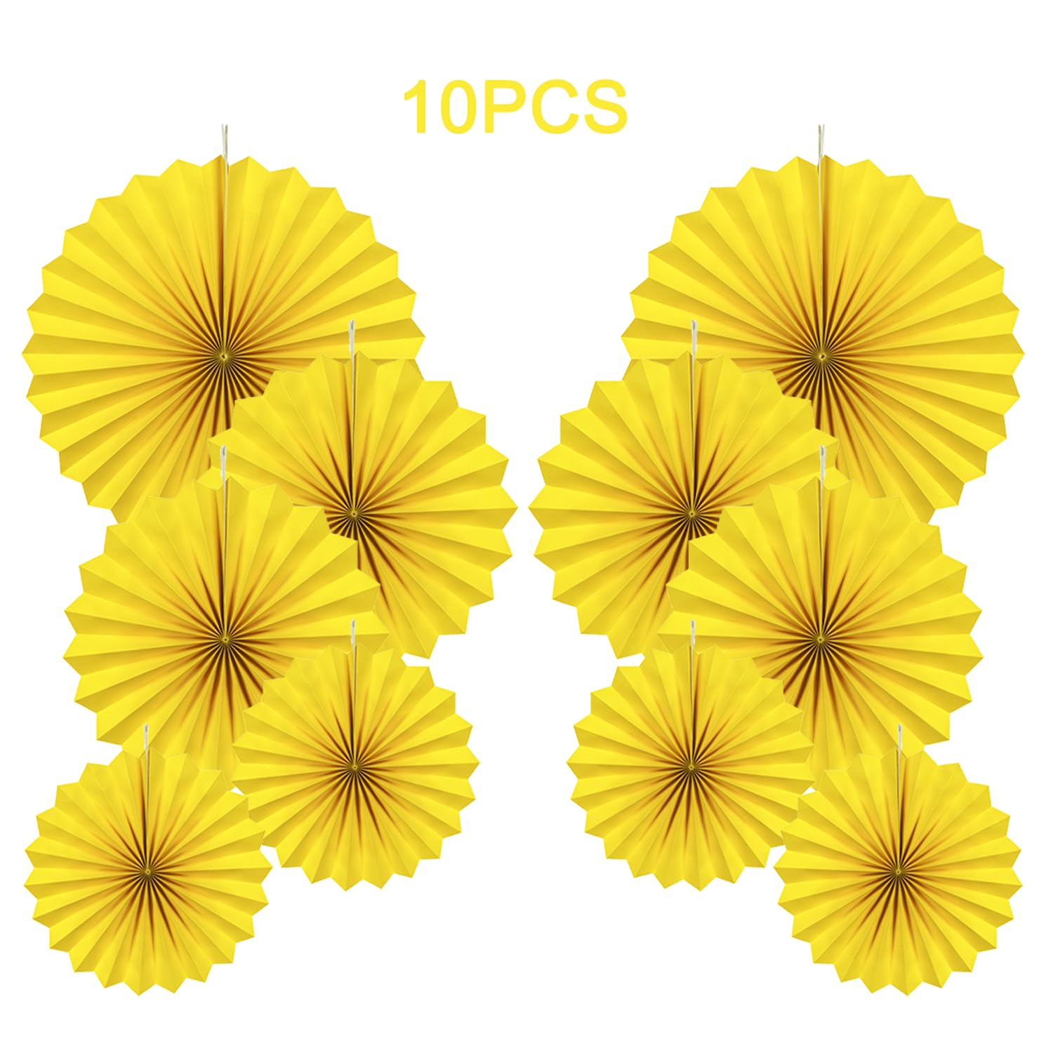 10-Pack Yellow Round Paper Fan Party Decorations - Hanging Ceiling Fans for Birthday, Wedding & Baby Shower Decor