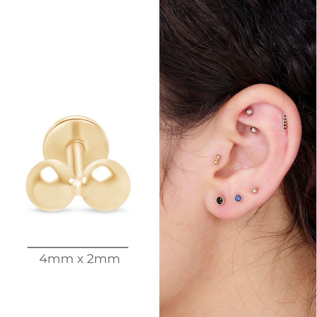 14k Solid Yellow Gold Double Ball Flat Back Stud Earrings - Hypoallergenic & Secure Fit for Daily Wear, Parties & Special Occasions