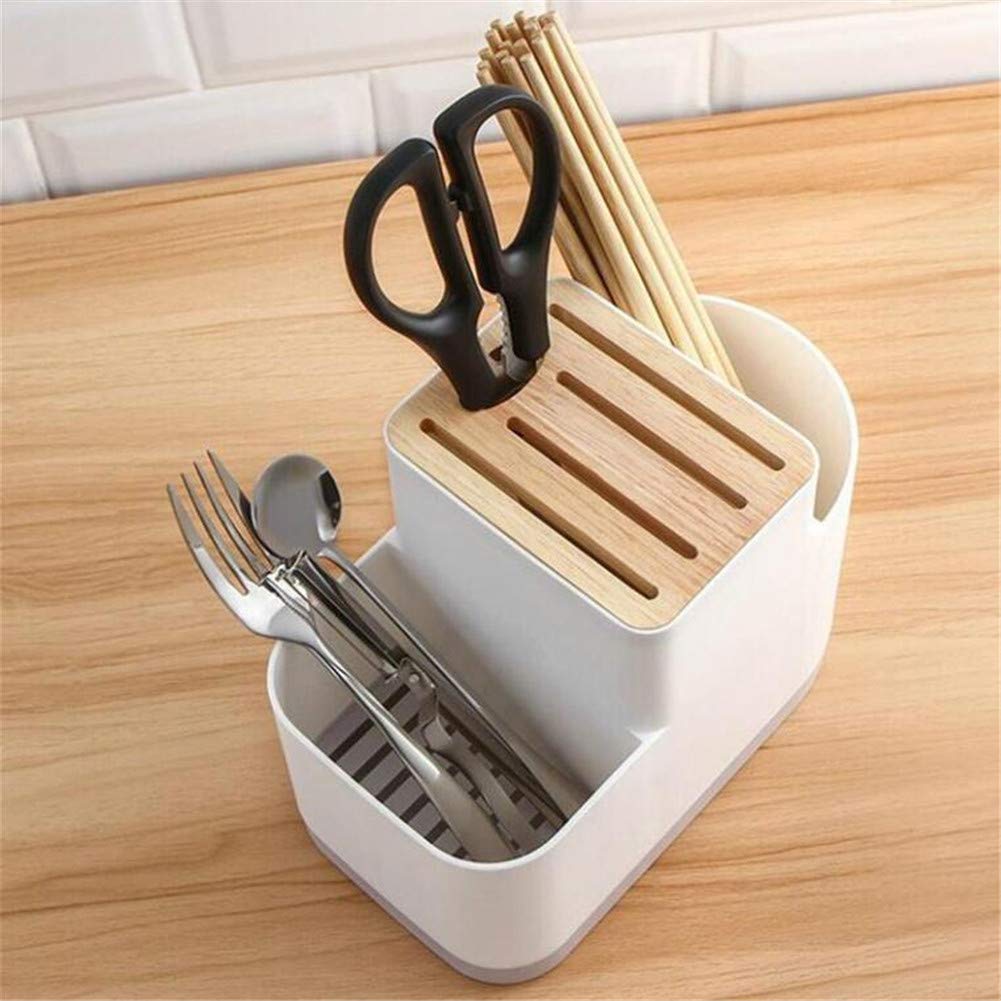 Stainless Steel Kitchen Cutlery Holder & Utensil Drying Rack - Cutlery Stand Drainer for Spoons, Forks, Chopsticks - Kitchen Organizer Bucket with Drainage Holes - Perfect for Countertop Storage & Dish Drying After Washing (Black)