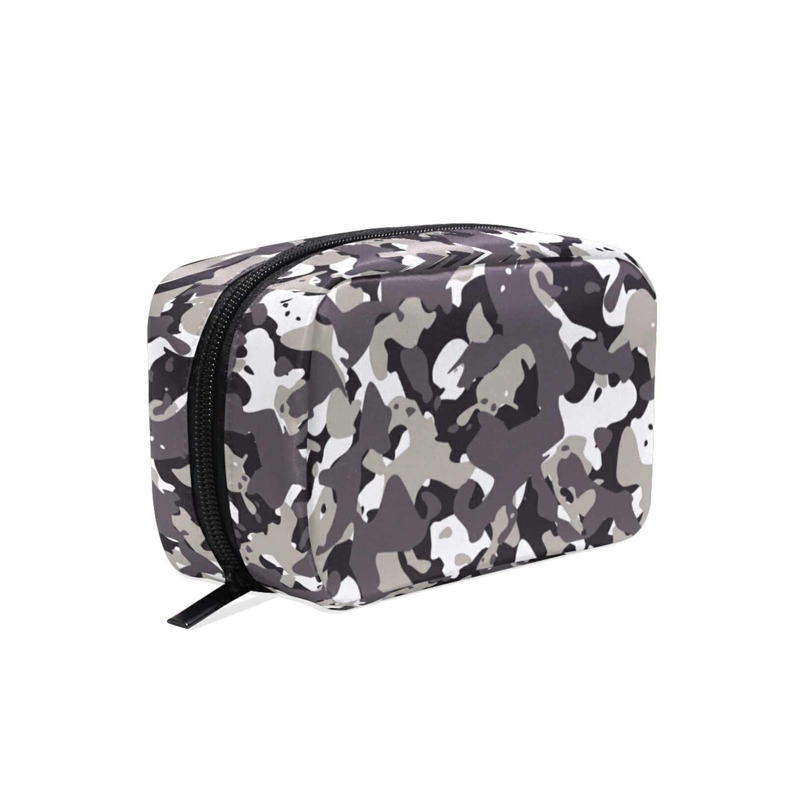 Gray Camouflage Travel Makeup Bag for Women - Portable Cosmetic Organizer for Purse & Gifts