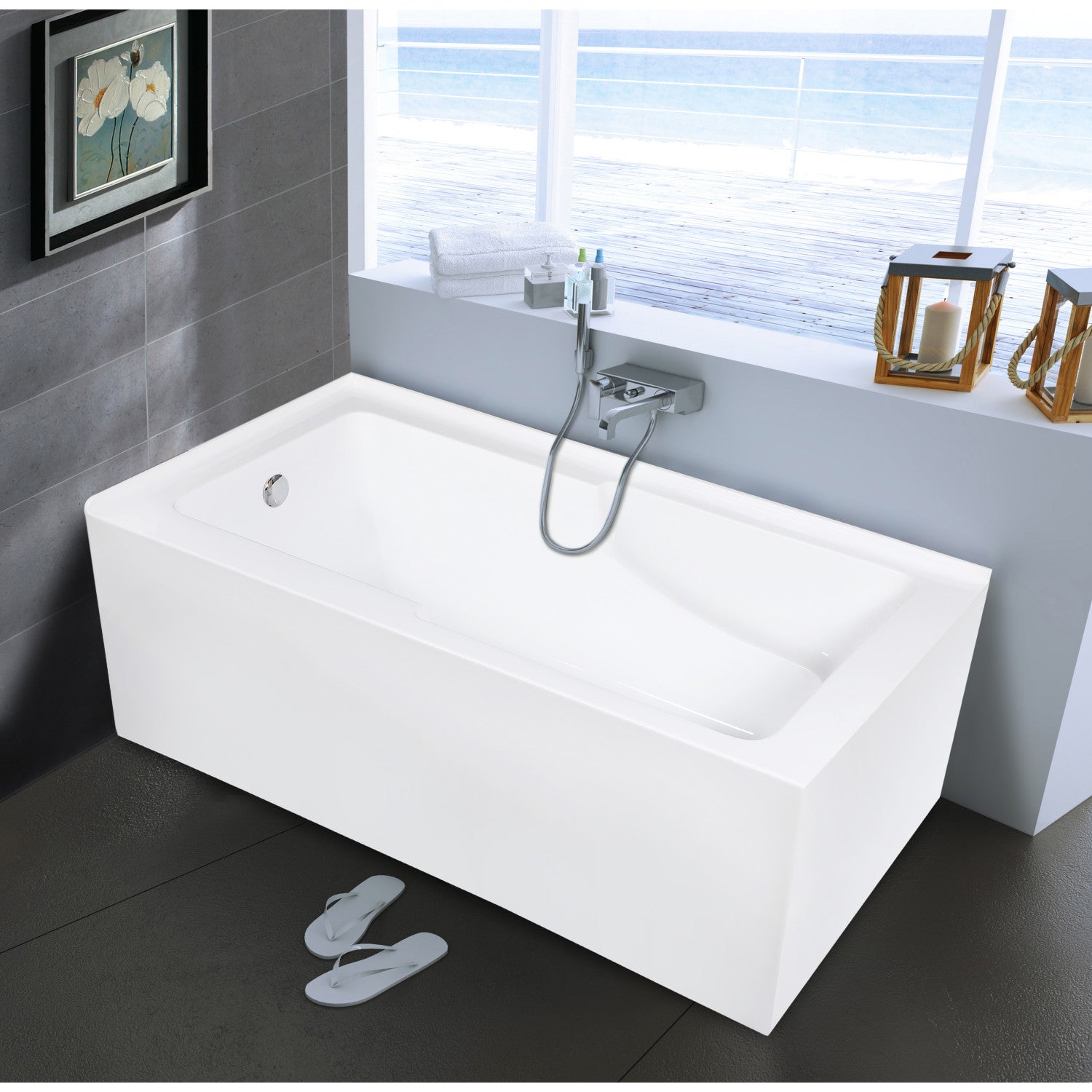 Aqua Eden 60 Inch Acrylic Rectangular Corner Bathtub - Glossy White 2-Wall Alcove Tub with Left Drain | Freestanding Soaking Tub for Small Bathrooms | Spa-Like Relaxation for Master Bath & Guest Suites