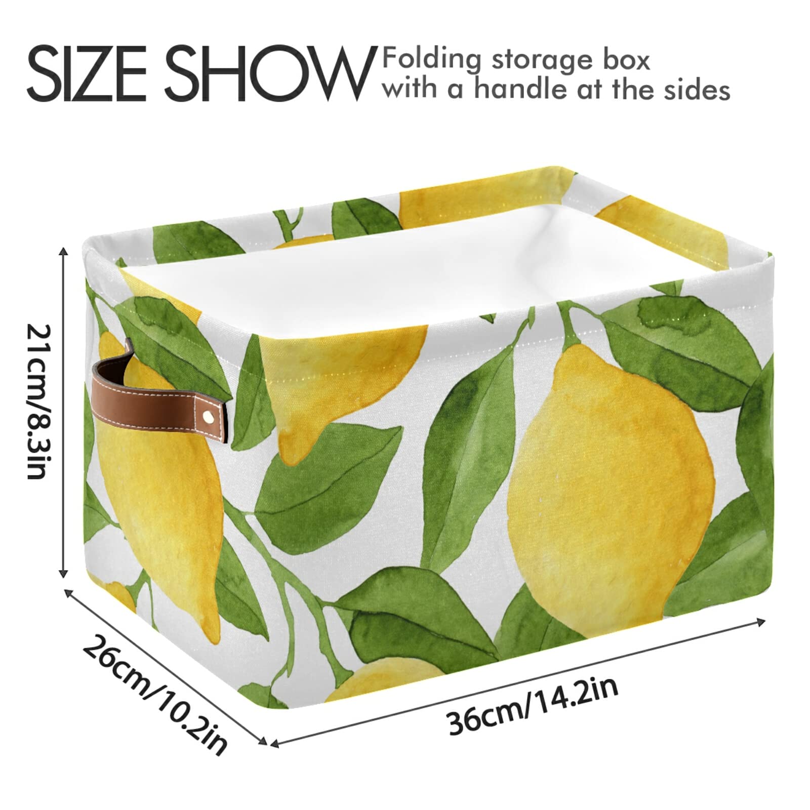 Susiyo 2-Pack Yellow Lemon Green Leaves Canvas Storage Bins - 14 x 10 Inch Fabric Baskets for Shelves, Closet & Home Organization | Perfect for Bedroom, Bathroom & Nursery Storage