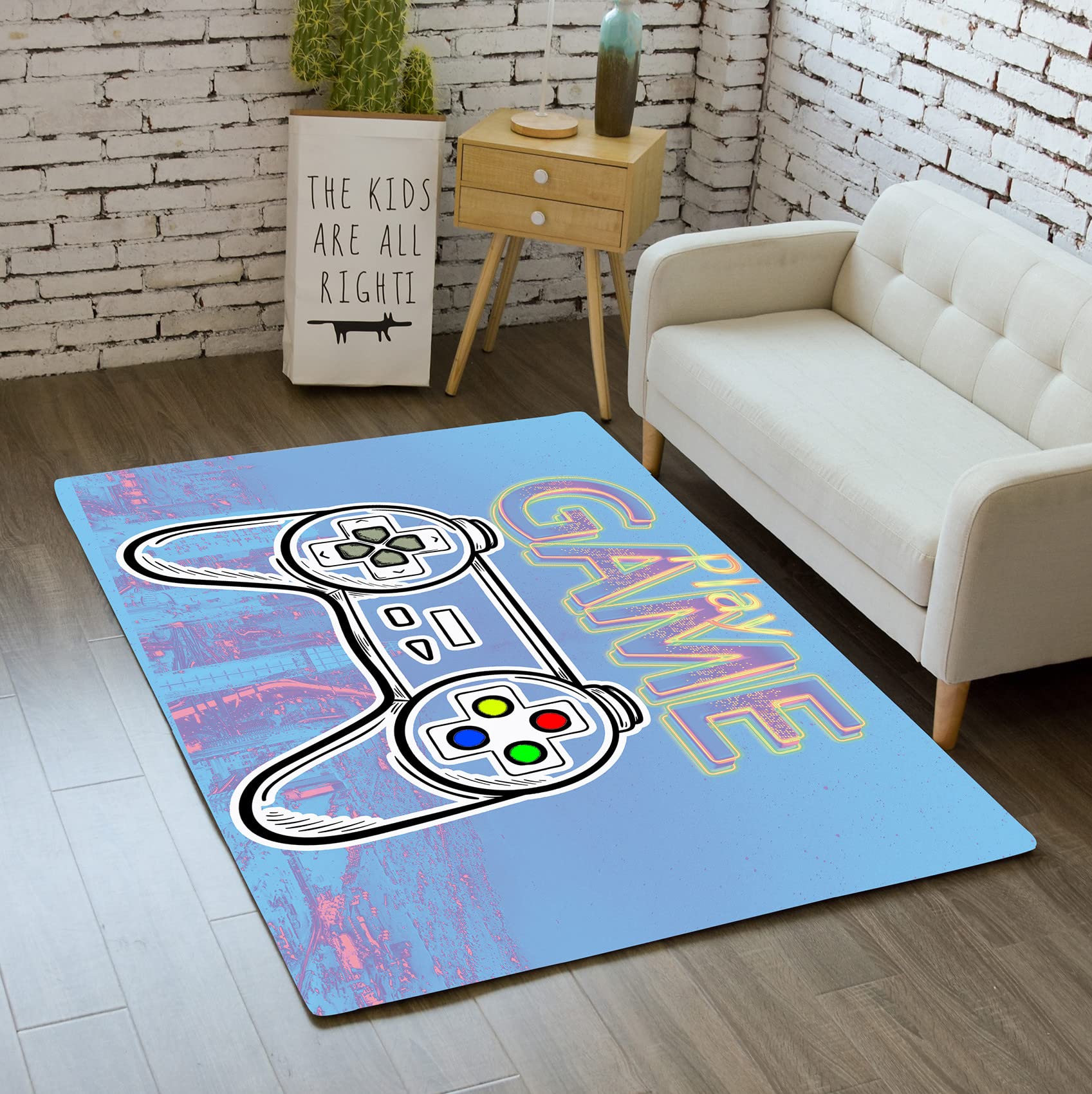 Blue Video Game Themed Area Rug for Boys & Teens - 70