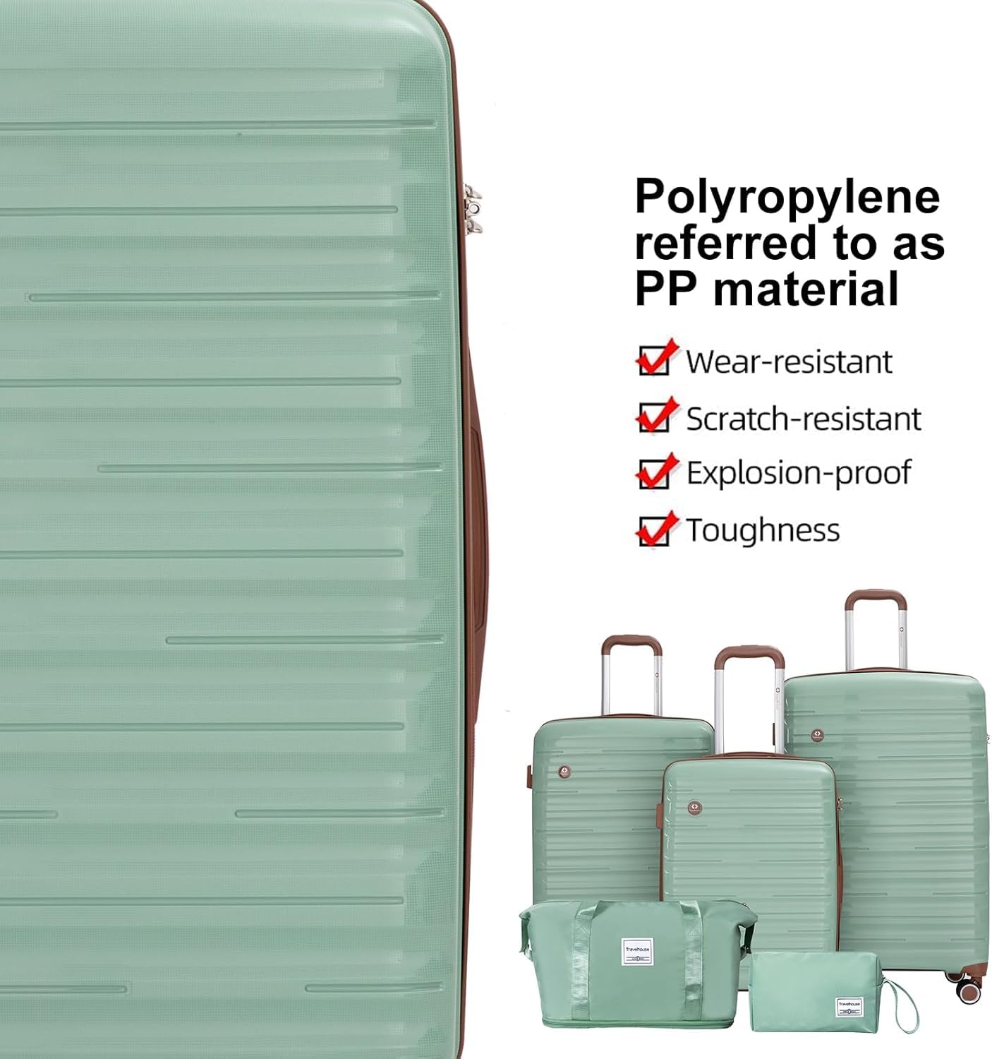 **Travelhouse 5-Piece ABS Hardshell Luggage Set with Spinner Wheels & TSA Lock – Durable, Waterproof Suitcases for Carry-On & Checked Bags – Ideal for Air Travel, Family Vacations & Business Trips (Green)**