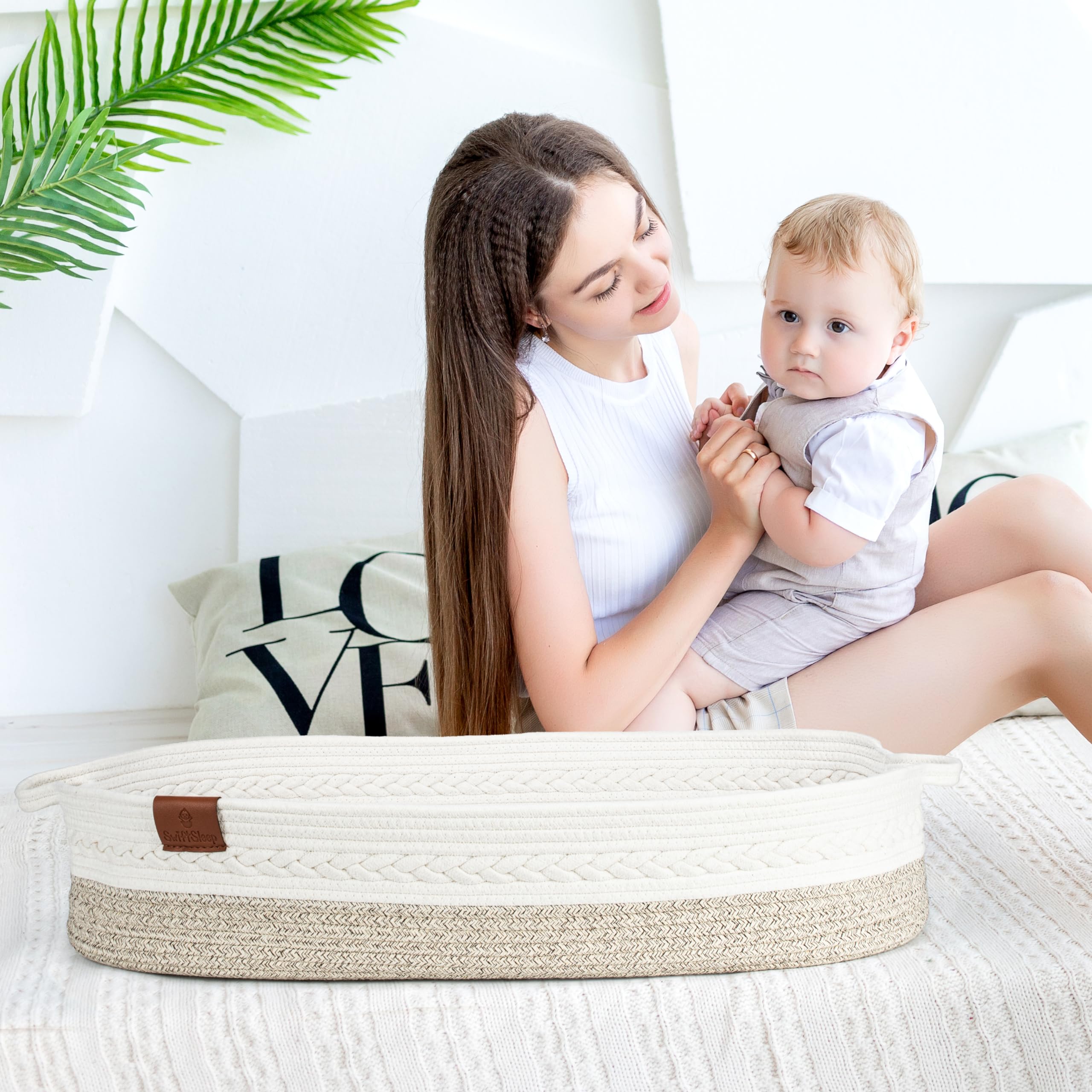 Organic Cotton Baby Changing Basket with Changing Pad – Portable Diaper Caddy for Nursery Dresser | Grey Moses Basket for Newborns | Perfect for Bedroom, Nursery & Travel Baby Care Essentials