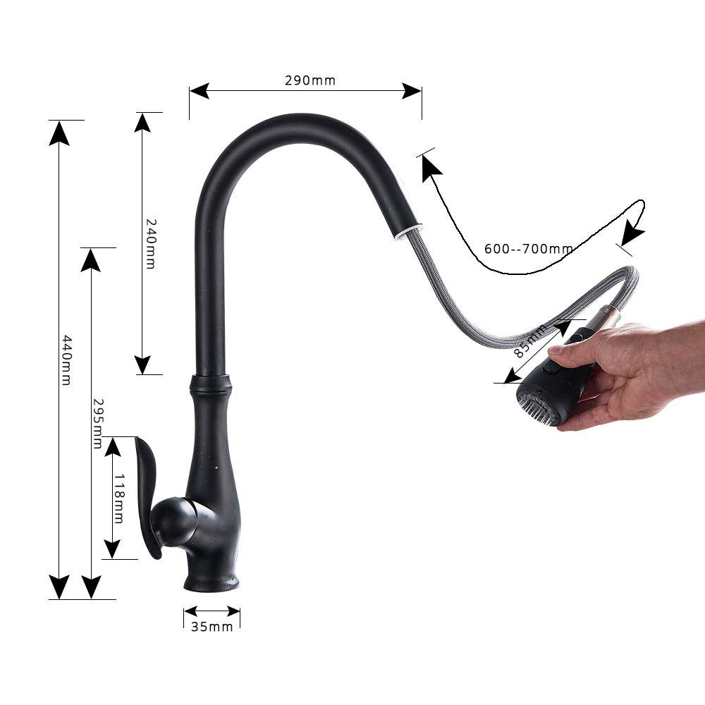 Matte Black Single Handle Pull Out Kitchen Sink Faucet with Rotating Spout - Hot and Cold Water Mixer Tap for Modern Bathroom & Kitchen Sink - Perfect for Washing Dishes, Food Prep & Hand Washing
