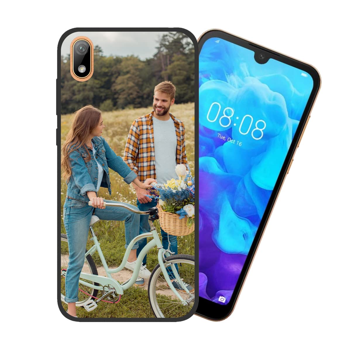 Custom Huawei Y5 2019 Phone Case - Personalized Picture Shockproof Silicone Cover, Soft Candy Design Protective Case - Perfect Christmas Birthday Gift for Women Men (Black) | Great for Daily Use, Travel & Special Occasions