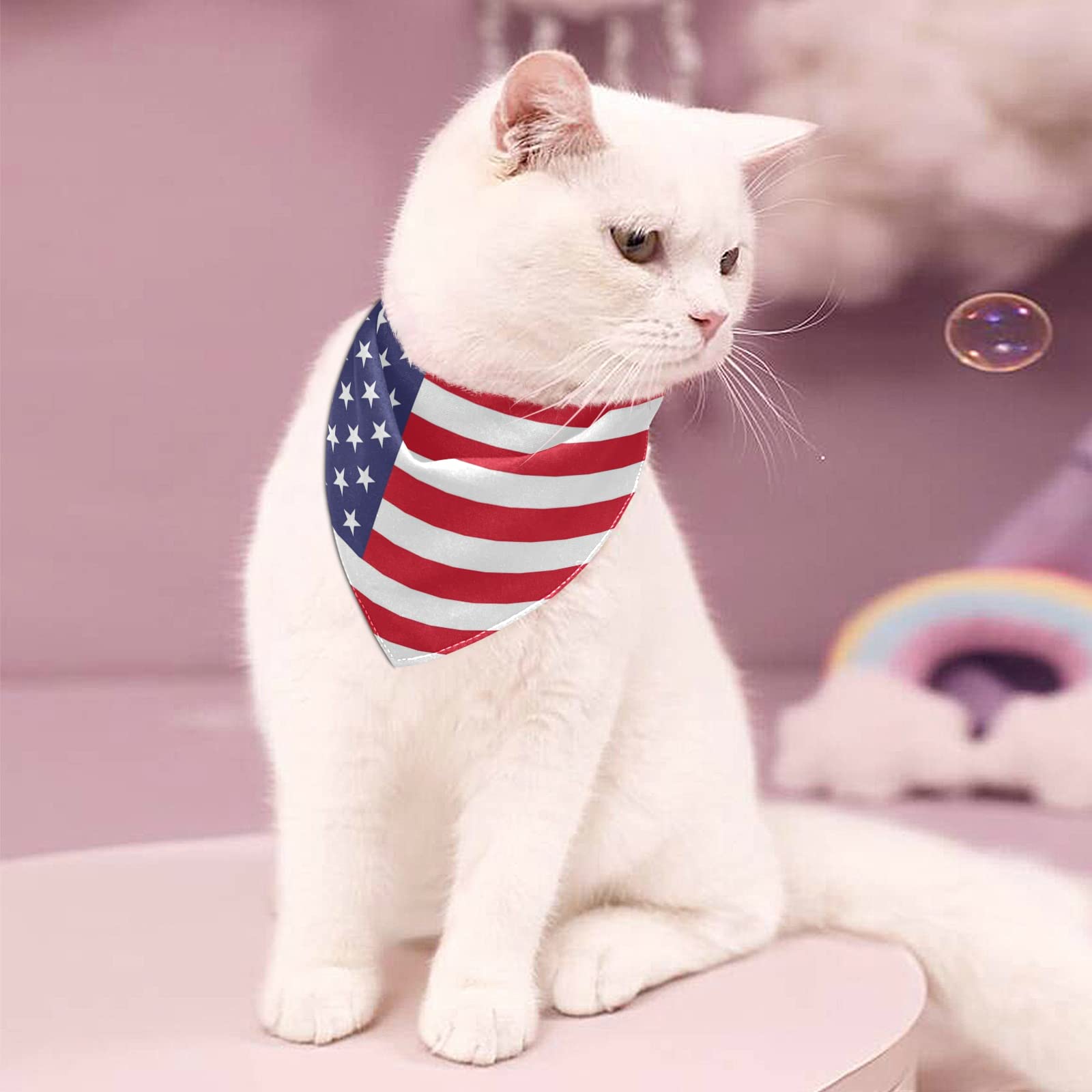 2-Pack American Flag Dog Bandanas - Washable Double-Sided Printed Adjustable Pet Scarf for Small & Large Dogs, Puppies & Cats - Perfect for Holidays, Parties & Outdoor Adventures