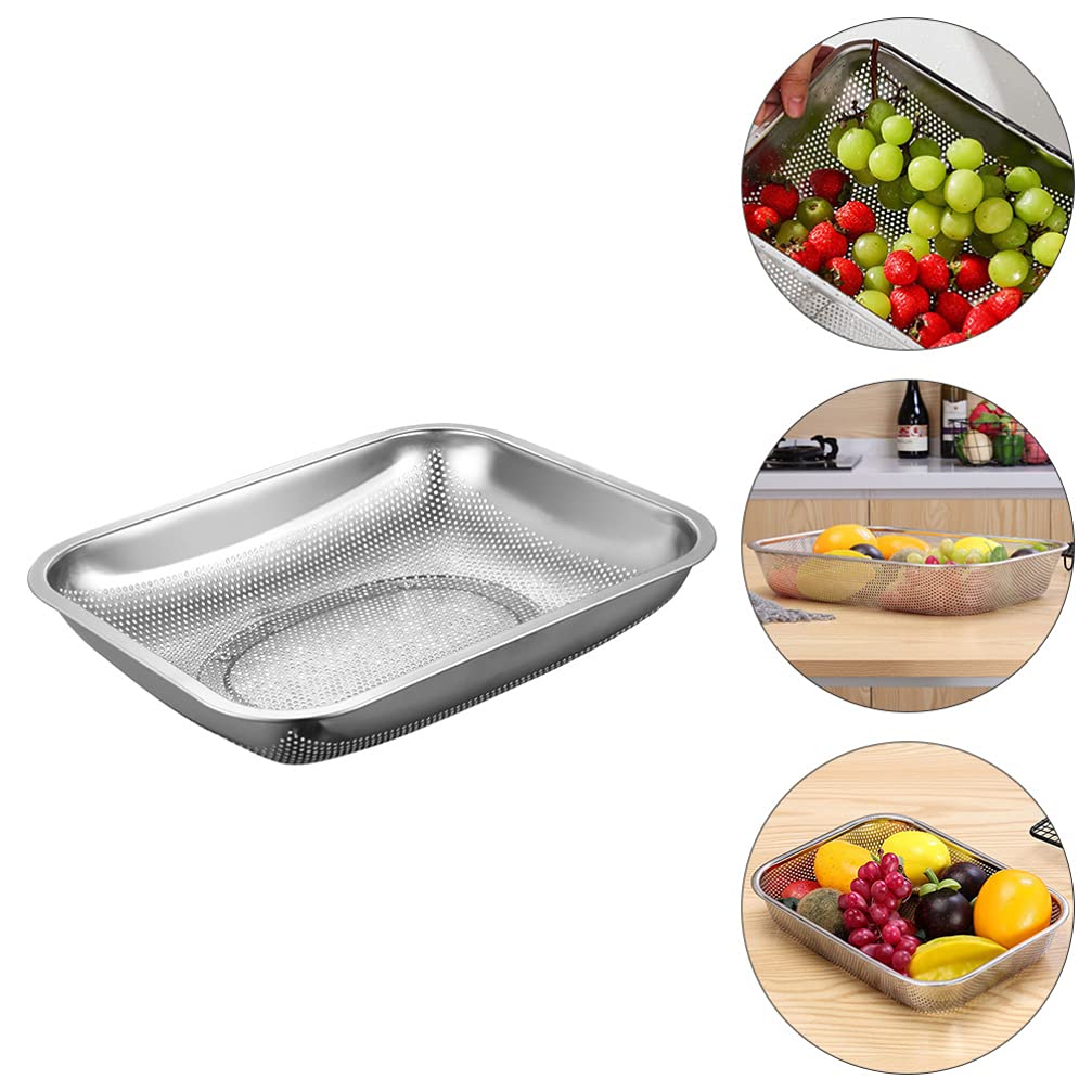 Stainless Steel Square Kitchen Strainer Colander Basket - Durable Fruit & Vegetable Washing Bowl for Mixing, Draining, and Food Prep - Perfect for Salad Making, Pasta Draining, and Kitchen Organization