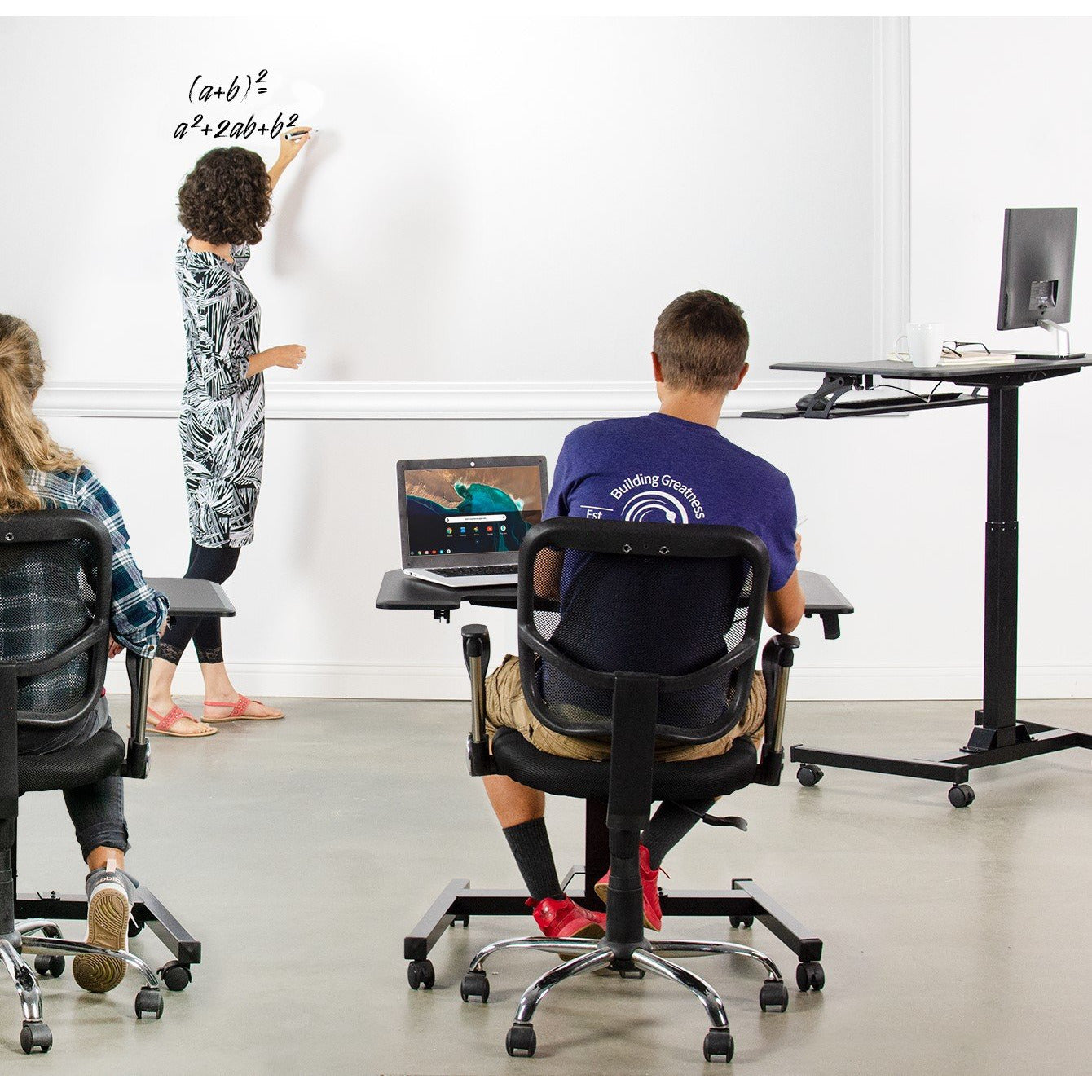 Pneumatic Mobile Compact Desk - 36 Inch Adjustable Height Standing Desk with Wheels for Home Office, Study, and Workspace - Perfect for Small Spaces and Ergonomic Workstations