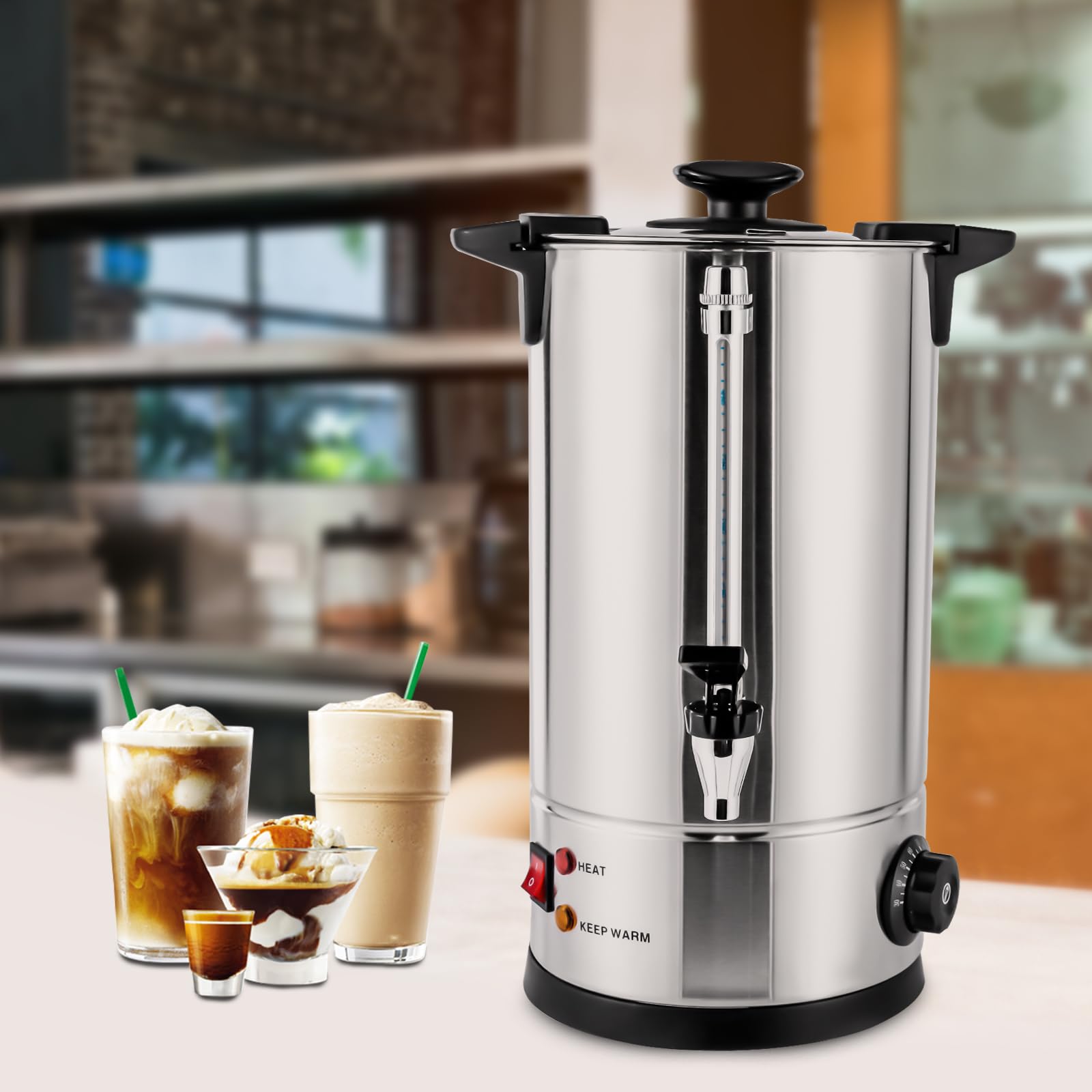 60 Cup Electric Coffee Percolator - 10L Commercial Brewer for Coffee, Tea & Hot Chocolate - Perfect for Offices & Events