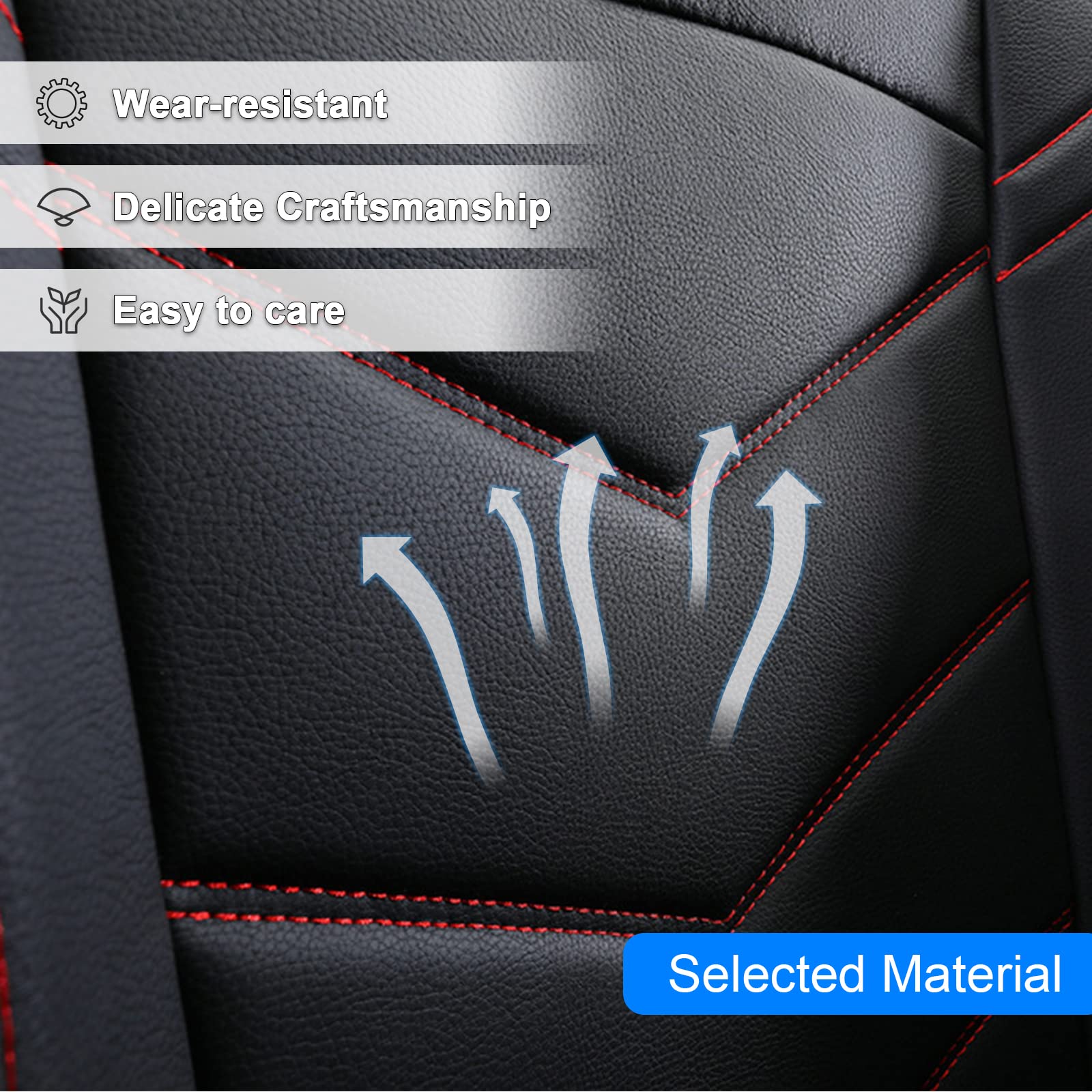 Universal 5-Seat Car Seat Covers - Waterproof Faux Leather Full Set (Front & Rear) for Hyundai Elantra, Subaru Impreza, Chevy Equinox & Toyota - Black & Red - Perfect for Daily Commute, Road Trips & Pet Protection