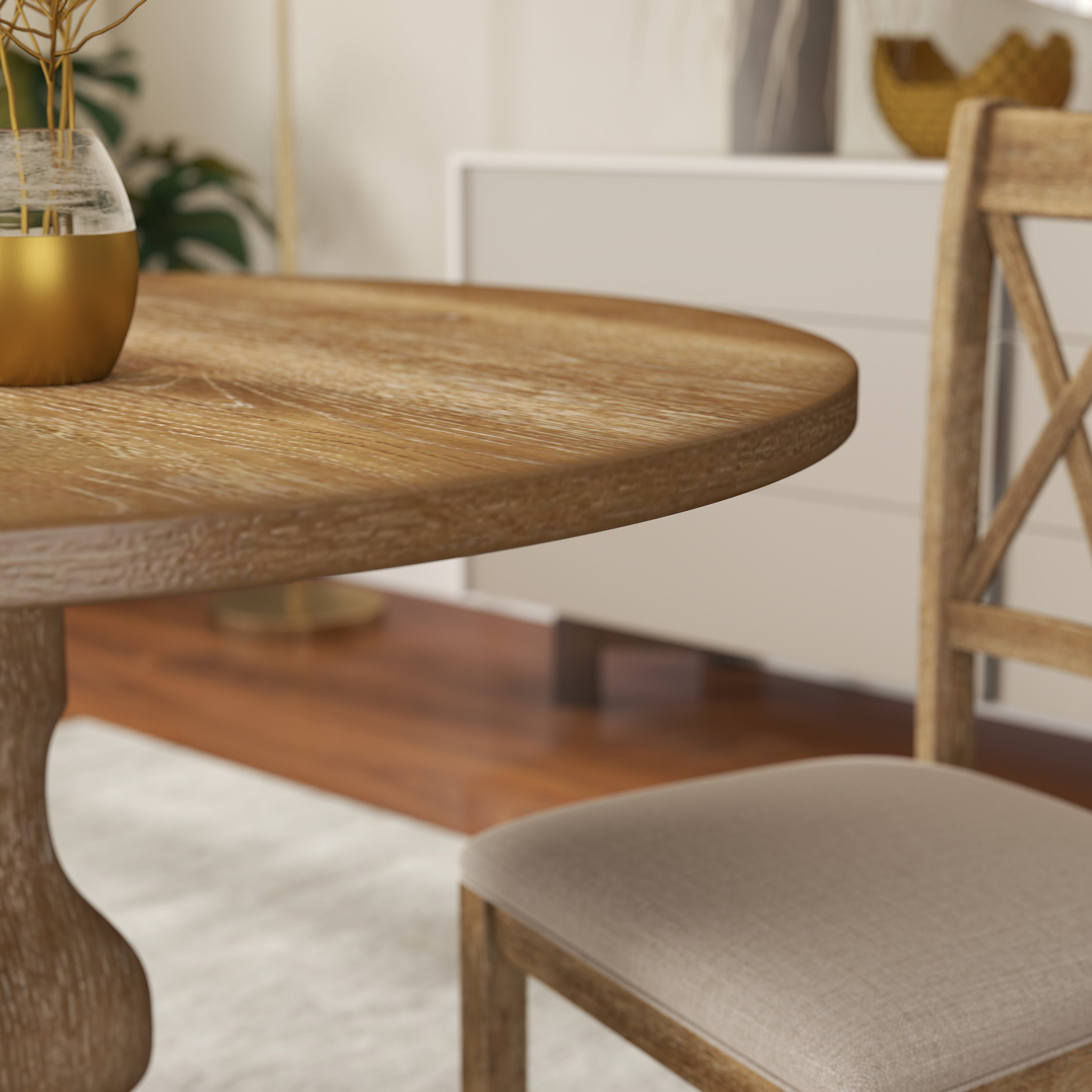 Roundhill Furniture Havre Solid Wood Pedestal Round Dining Table - 42 Inch Farmhouse Style for Kitchen, Dining Room & Small Spaces