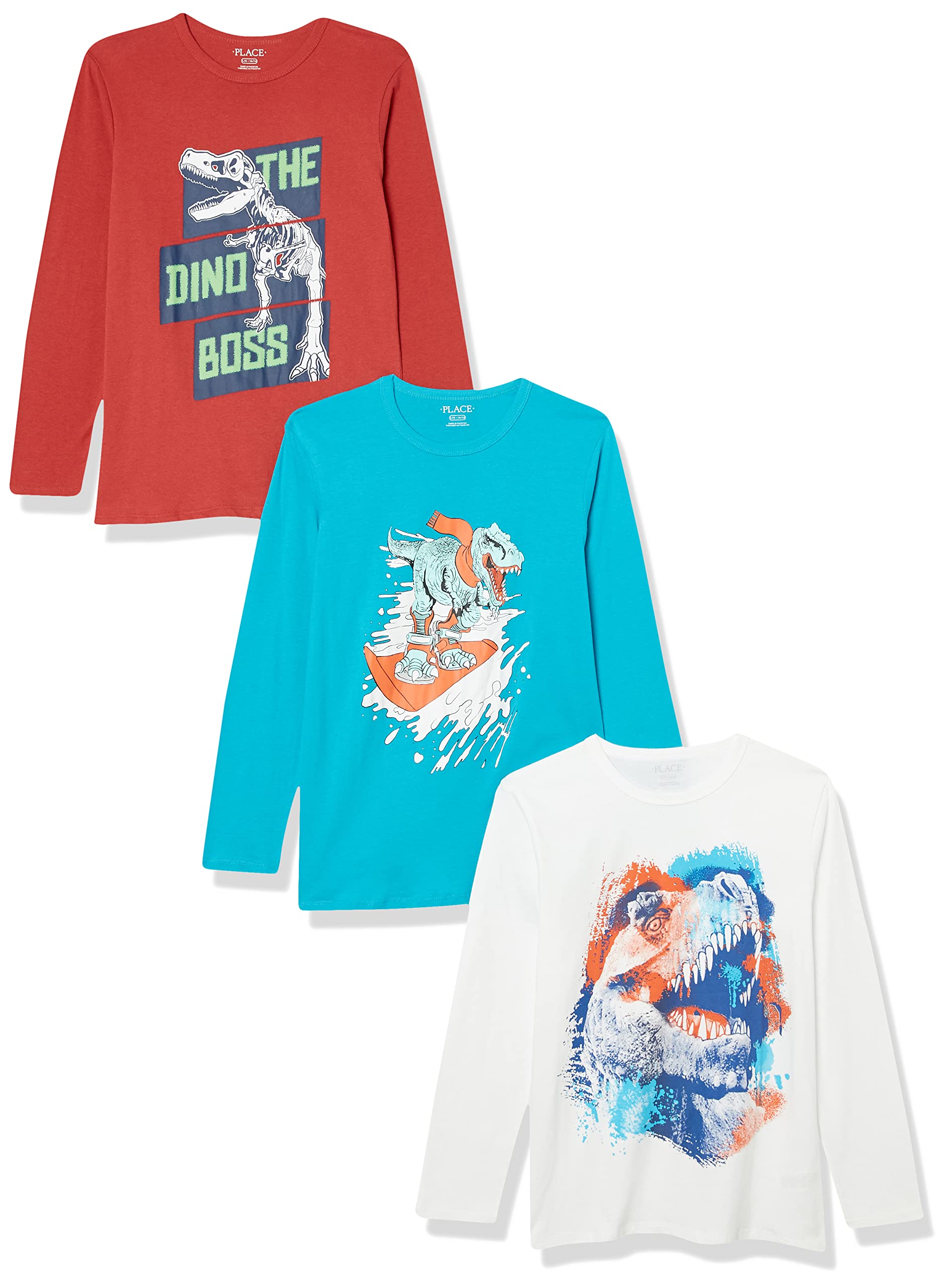 The Children's Place Boys' Dinosaur Long Sleeve Graphic T-Shirts - 3 Pack | Soft Cotton Playwear for School, Playdates & Everyday Adventures