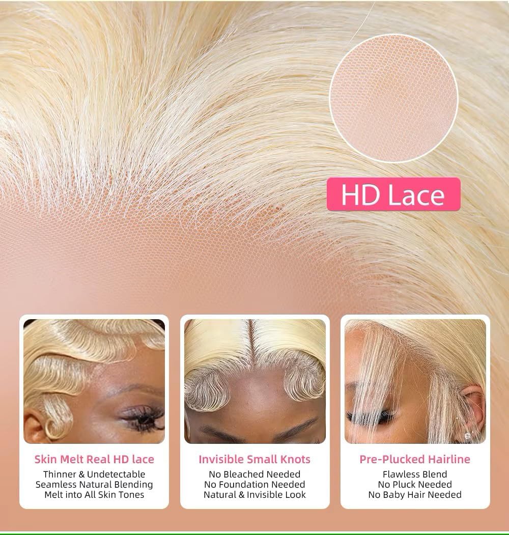 613 Blonde Bob Wigs Human Hair Straight 13x4 Lace Front 180% Density HD Transparent Lace Frontal Bob Wig Brazilian Remy Hair 14inch for Women - Pre Plucked With Baby Hair, Heat Resistant & Take Color Well - Perfect for Cosplay, Daily Wear & Special Occasions