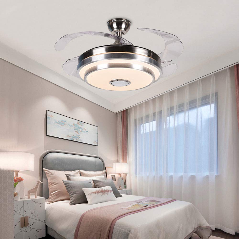 42 Inch Smart Bluetooth Ceiling Fan with LED Lights - Remote Control, Music Player & Dimmable Chandelier for Living Room, Bedroom & Restaurant | Modern Home Decor & Cooling Solution